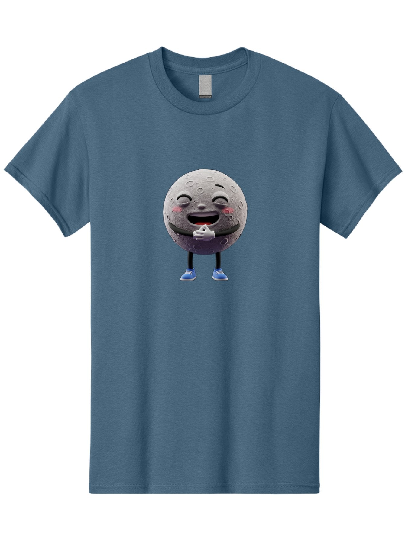 Moon-Character Men'S Graphic Tee, 100% Cotton, Comfortable Casual Summer Wear, Machine Washable, Cartoon Moon With Face, Smiling Moon Character, Moon With Legs, Blue Sneakers, Craters On Moon, Happy Expression, Anthropomorphic Moon, Bae231 7