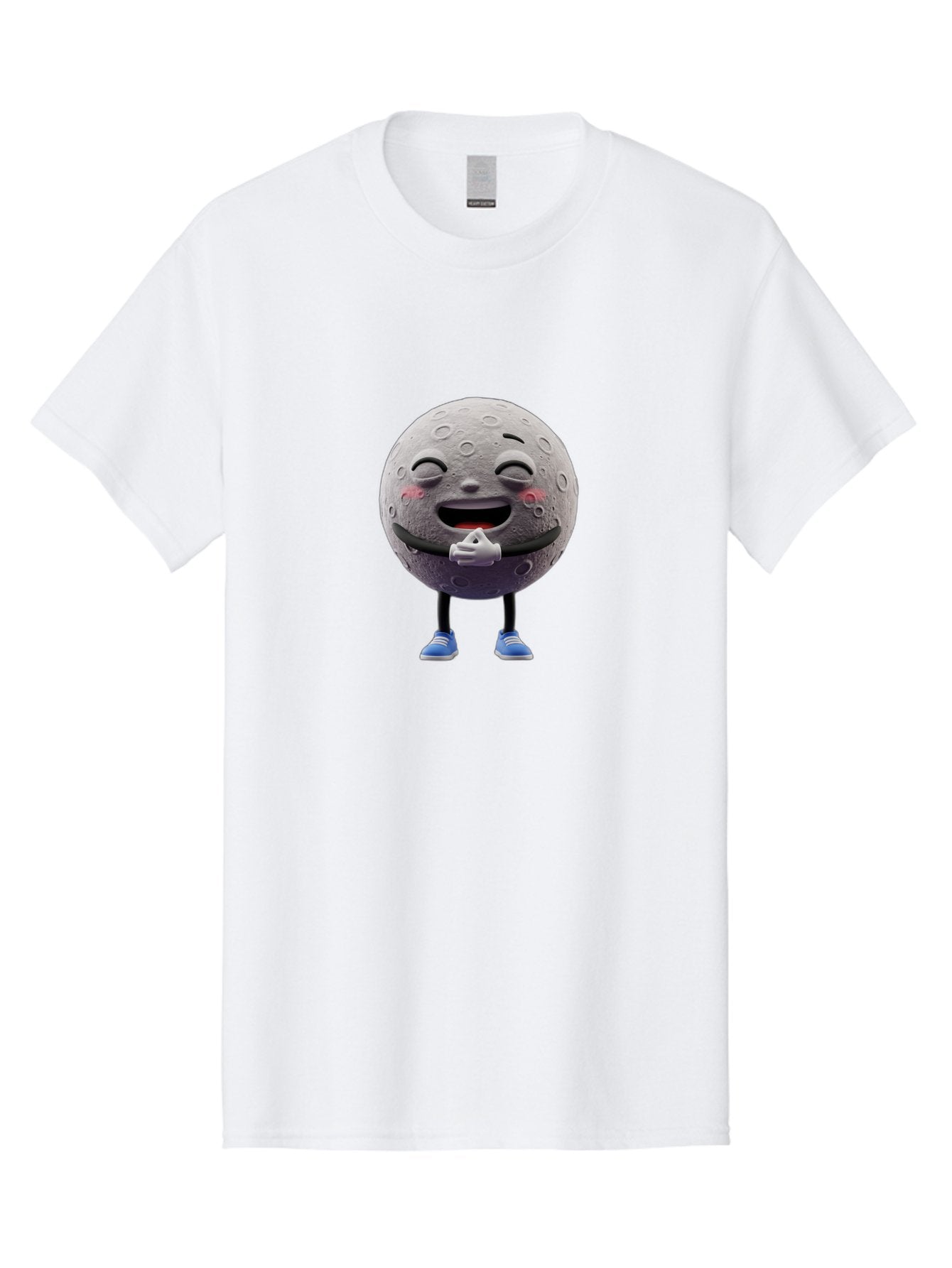 Moon-Character Men'S Graphic Tee, 100% Cotton, Comfortable Casual Summer Wear, Machine Washable, Cartoon Moon With Face, Smiling Moon Character, Moon With Legs, Blue Sneakers, Craters On Moon, Happy Expression, Anthropomorphic Moon, Bae231 13