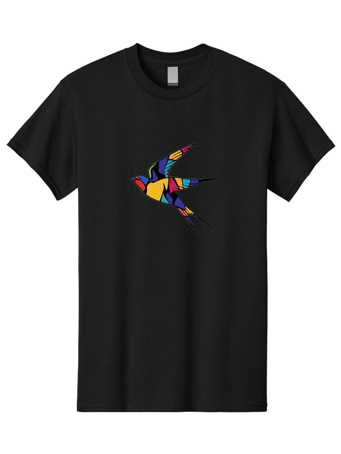 Multicolored-Bird Men'S Graphic Tee, 100% Cotton, Comfortable Casual Summer Wear, Machine Washable, Colorful Bird In Flight, Vibrant Bird Illustration, Geometric Bird Design, Multicolored Swallow, Bird In Mid-Air, Abstract Bird Art, Bae232 11
