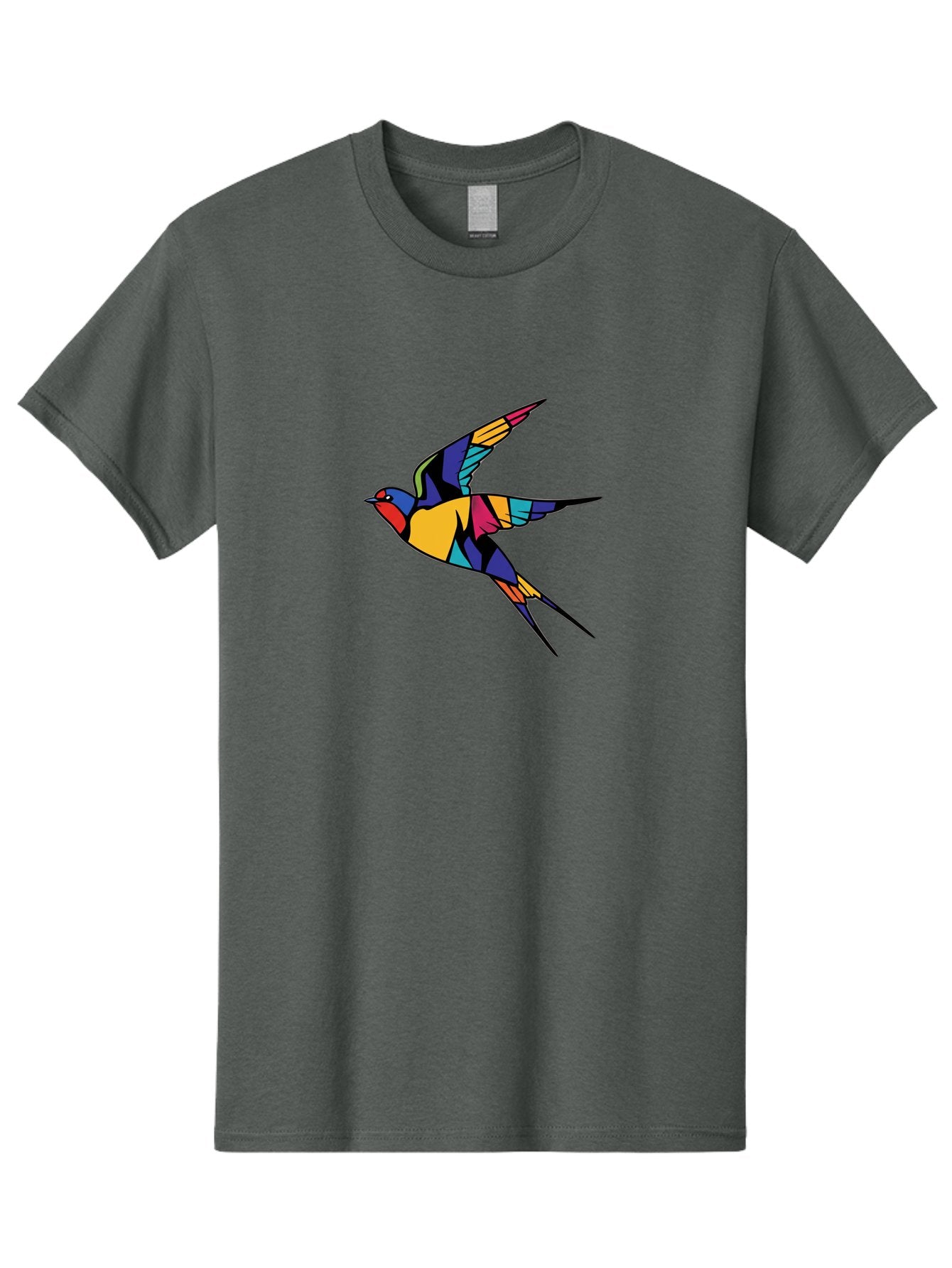 Multicolored-Bird Men'S Graphic Tee, 100% Cotton, Comfortable Casual Summer Wear, Machine Washable, Colorful Bird In Flight, Vibrant Bird Illustration, Geometric Bird Design, Multicolored Swallow, Bird In Mid-Air, Abstract Bird Art, Bae232 9