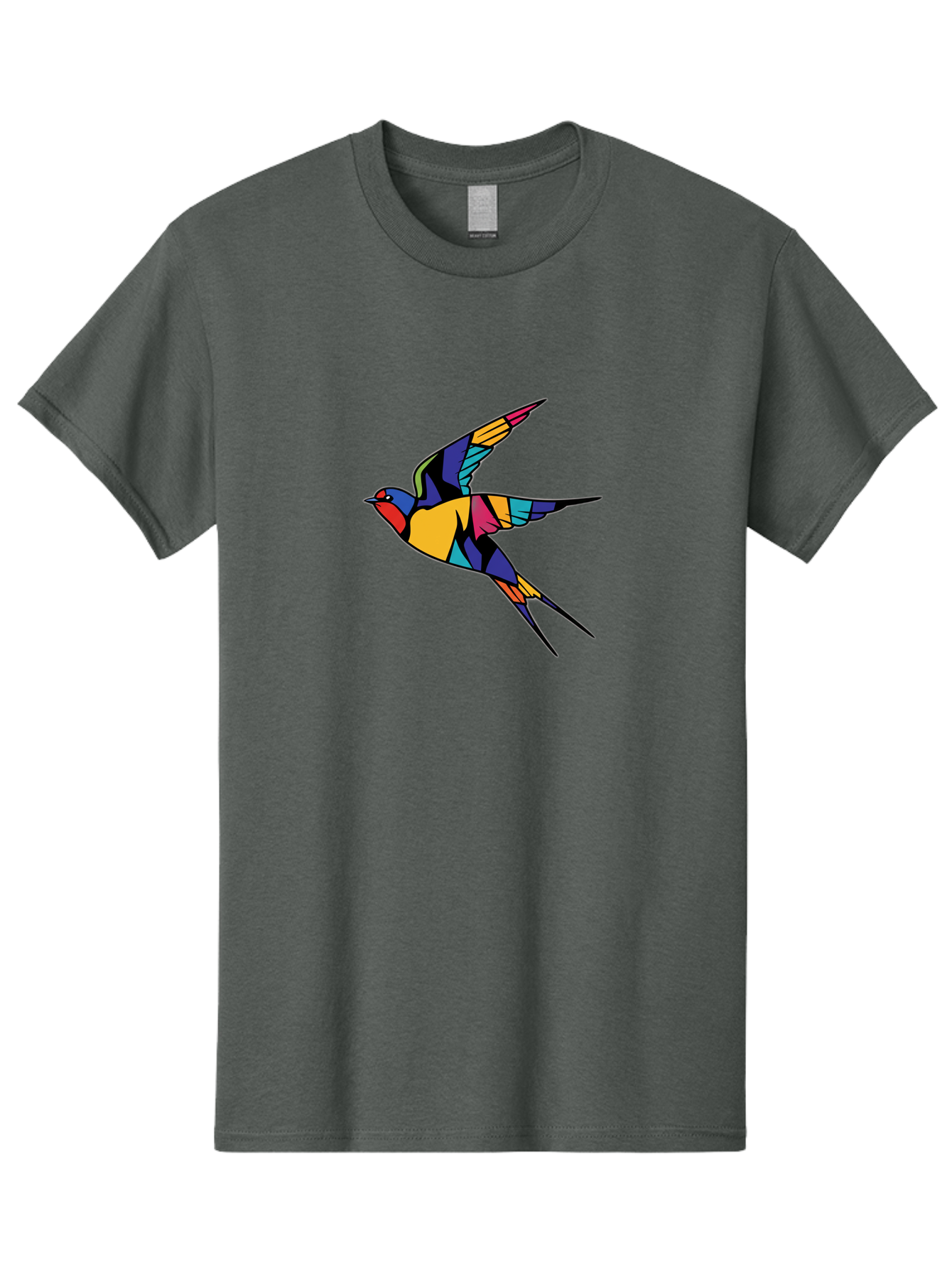 Multicolored-Bird Men'S Graphic Tee, 100% Cotton, Comfortable Casual Summer Wear, Machine Washable, Colorful Bird In Flight, Vibrant Bird Illustration, Geometric Bird Design, Multicolored Swallow, Bird In Mid-Air, Abstract Bird Art, Bae232 5