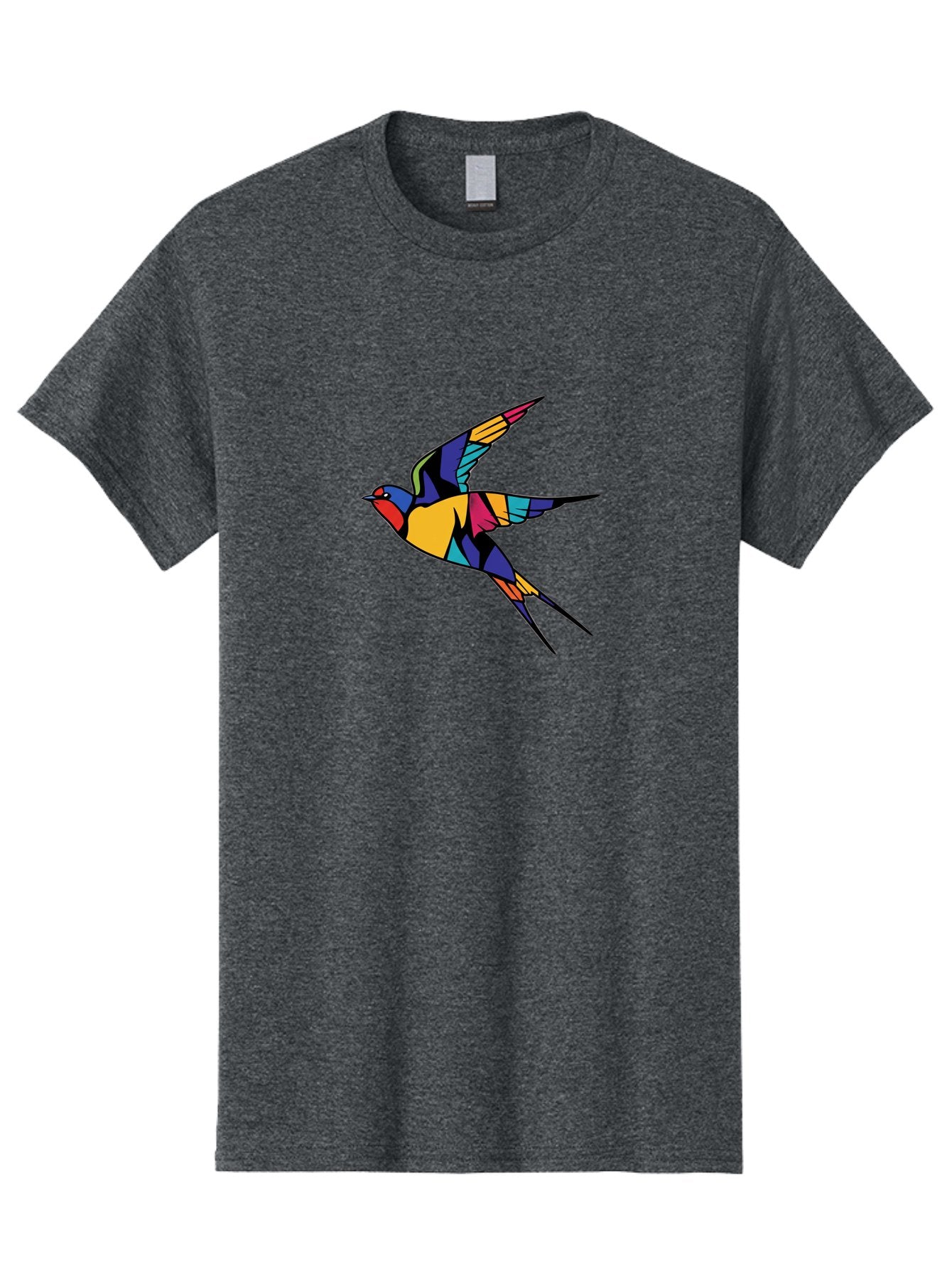 Multicolored-Bird Men'S Graphic Tee, 100% Cotton, Comfortable Casual Summer Wear, Machine Washable, Colorful Bird In Flight, Vibrant Bird Illustration, Geometric Bird Design, Multicolored Swallow, Bird In Mid-Air, Abstract Bird Art, Bae232 3
