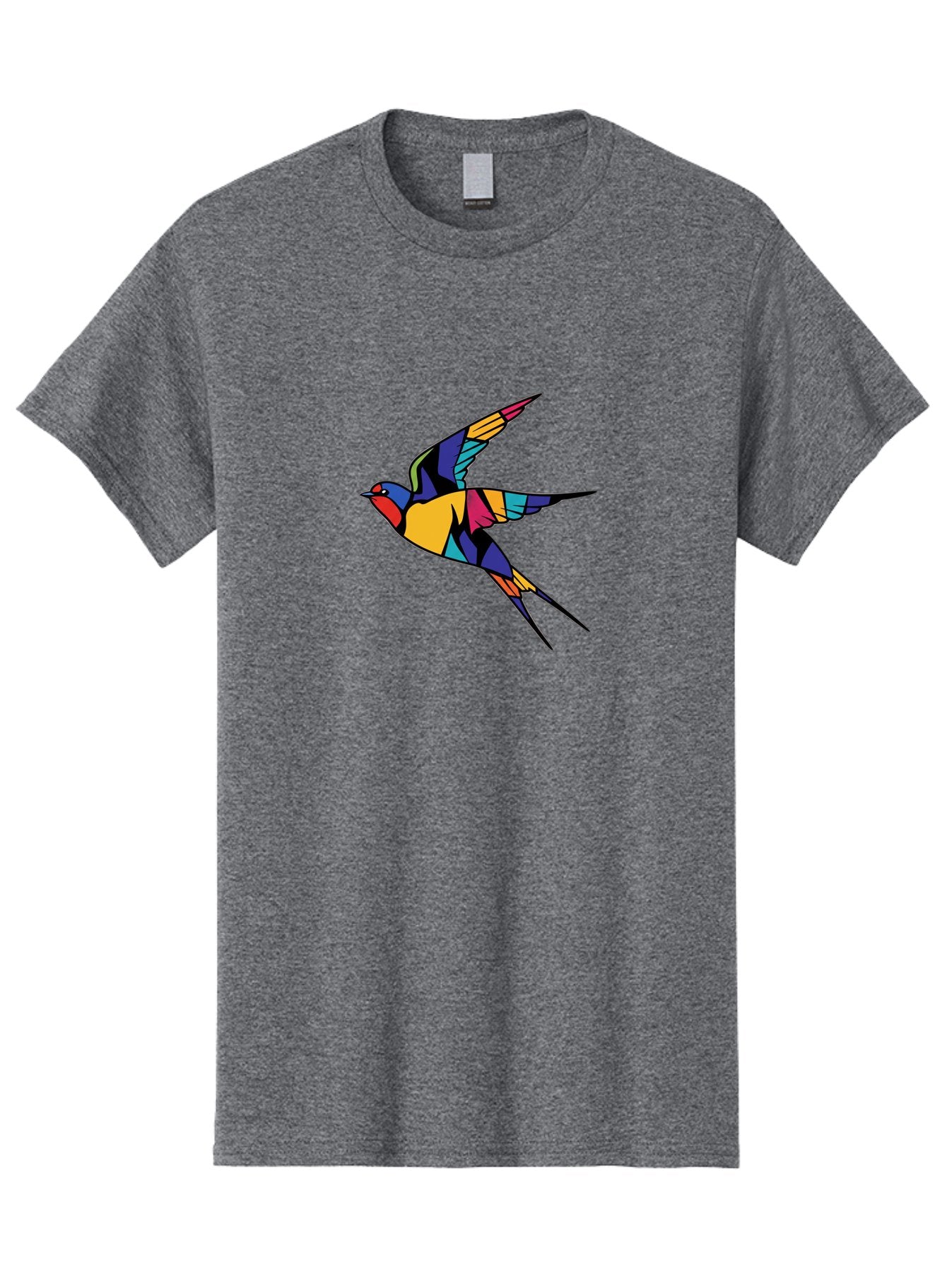 Multicolored-Bird Men'S Graphic Tee, 100% Cotton, Comfortable Casual Summer Wear, Machine Washable, Colorful Bird In Flight, Vibrant Bird Illustration, Geometric Bird Design, Multicolored Swallow, Bird In Mid-Air, Abstract Bird Art, Bae232 6