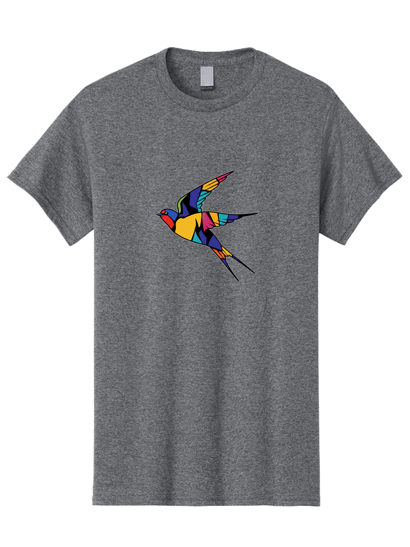 Multicolored-Bird Men'S Graphic Tee, 100% Cotton, Comfortable Casual Summer Wear, Machine Washable, Colorful Bird In Flight, Vibrant Bird Illustration, Geometric Bird Design, Multicolored Swallow, Bird In Mid-Air, Abstract Bird Art, Bae232 7