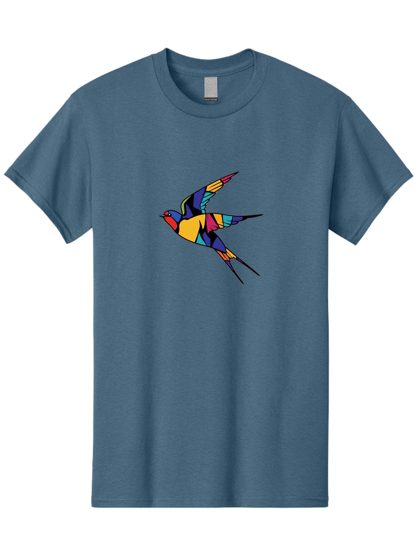 Multicolored-Bird Men'S Graphic Tee, 100% Cotton, Comfortable Casual Summer Wear, Machine Washable, Colorful Bird In Flight, Vibrant Bird Illustration, Geometric Bird Design, Multicolored Swallow, Bird In Mid-Air, Abstract Bird Art, Bae232 8