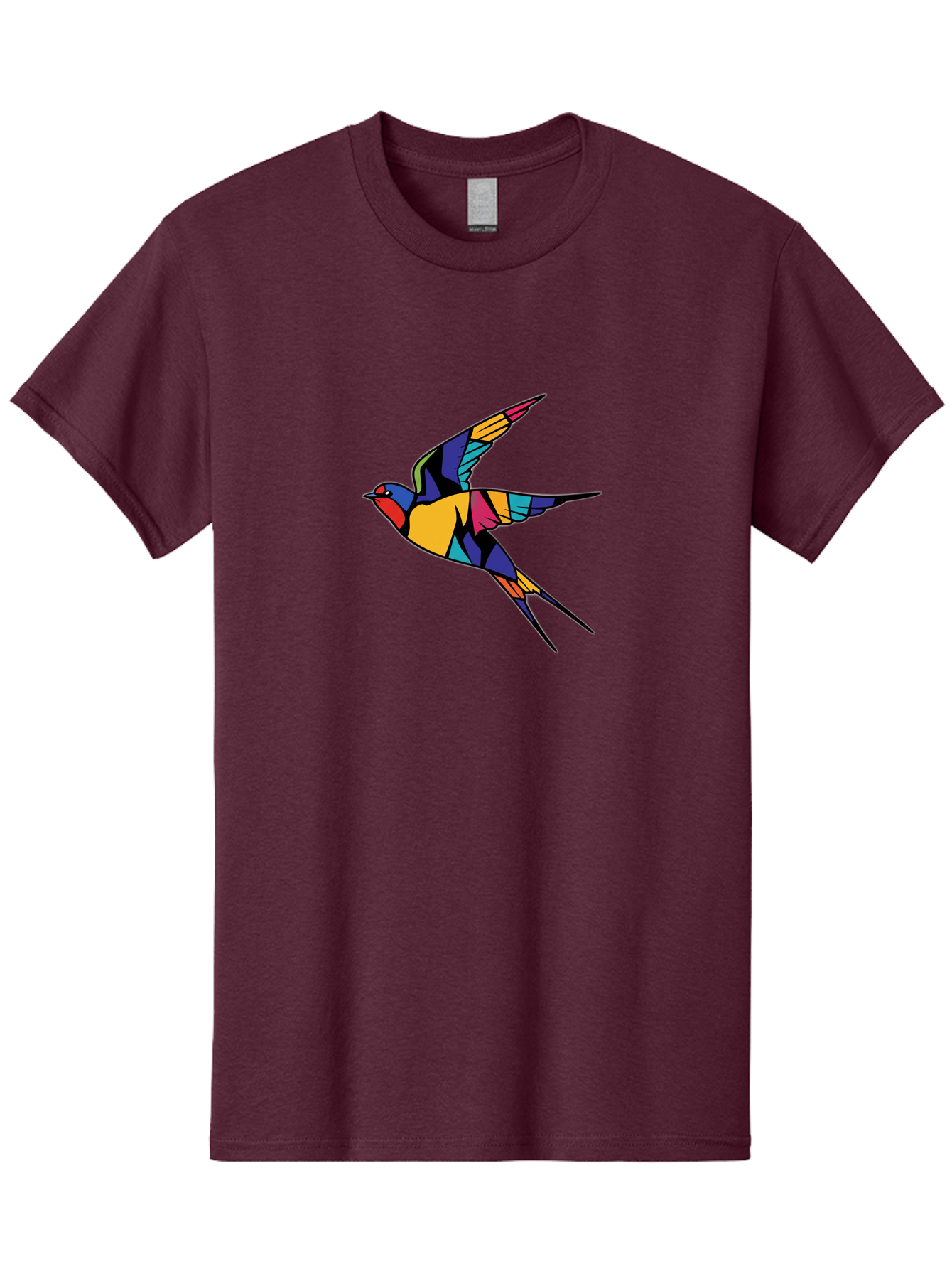 Multicolored-Bird Men'S Graphic Tee, 100% Cotton, Comfortable Casual Summer Wear, Machine Washable, Colorful Bird In Flight, Vibrant Bird Illustration, Geometric Bird Design, Multicolored Swallow, Bird In Mid-Air, Abstract Bird Art, Bae232 12