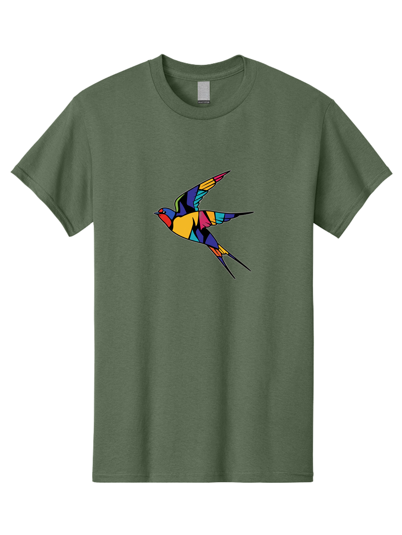 Multicolored-Bird Men'S Graphic Tee, 100% Cotton, Comfortable Casual Summer Wear, Machine Washable, Colorful Bird In Flight, Vibrant Bird Illustration, Geometric Bird Design, Multicolored Swallow, Bird In Mid-Air, Abstract Bird Art, Bae232 8