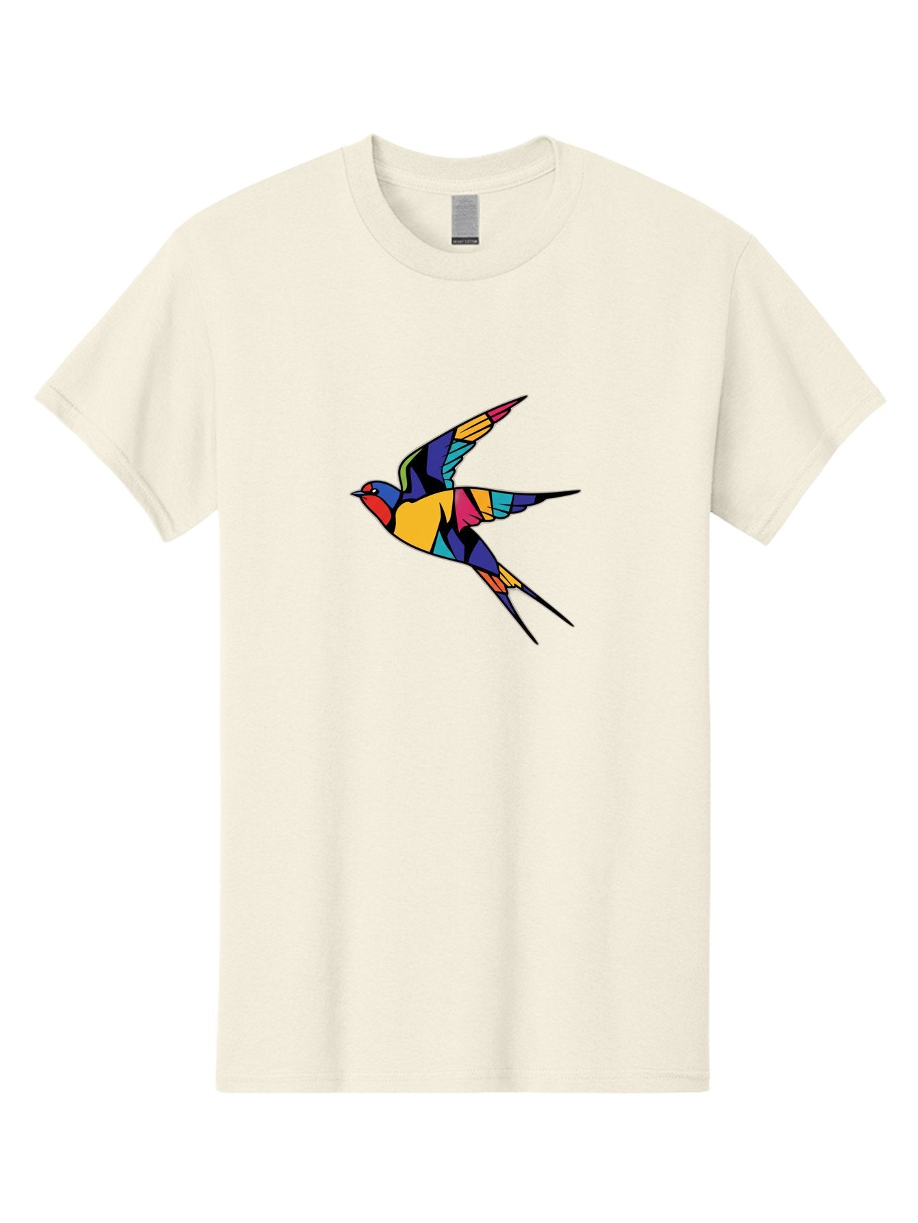 Multicolored-Bird Men'S Graphic Tee, 100% Cotton, Comfortable Casual Summer Wear, Machine Washable, Colorful Bird In Flight, Vibrant Bird Illustration, Geometric Bird Design, Multicolored Swallow, Bird In Mid-Air, Abstract Bird Art, Bae232 10