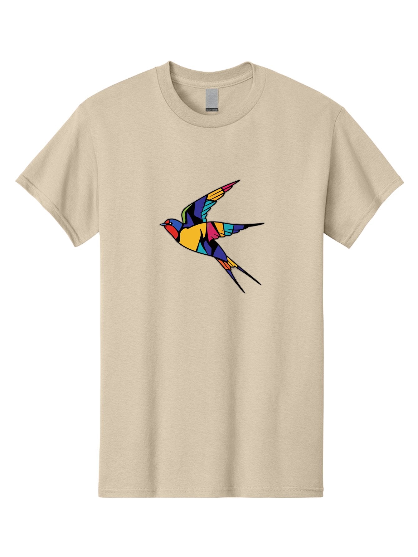 Multicolored-Bird Men'S Graphic Tee, 100% Cotton, Comfortable Casual Summer Wear, Machine Washable, Colorful Bird In Flight, Vibrant Bird Illustration, Geometric Bird Design, Multicolored Swallow, Bird In Mid-Air, Abstract Bird Art, Bae232 15