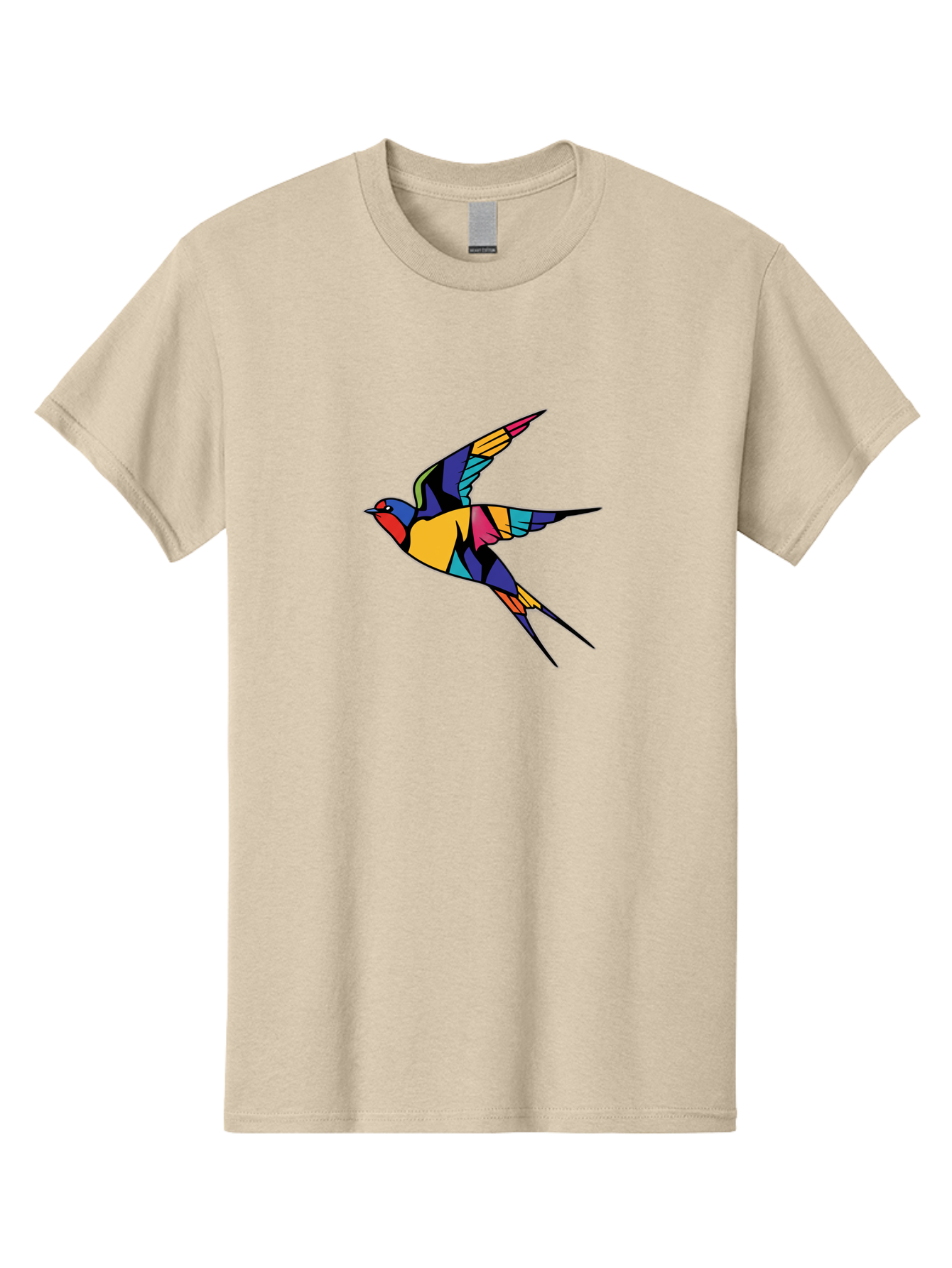 Multicolored-Bird Men'S Graphic Tee, 100% Cotton, Comfortable Casual Summer Wear, Machine Washable, Colorful Bird In Flight, Vibrant Bird Illustration, Geometric Bird Design, Multicolored Swallow, Bird In Mid-Air, Abstract Bird Art, Bae232