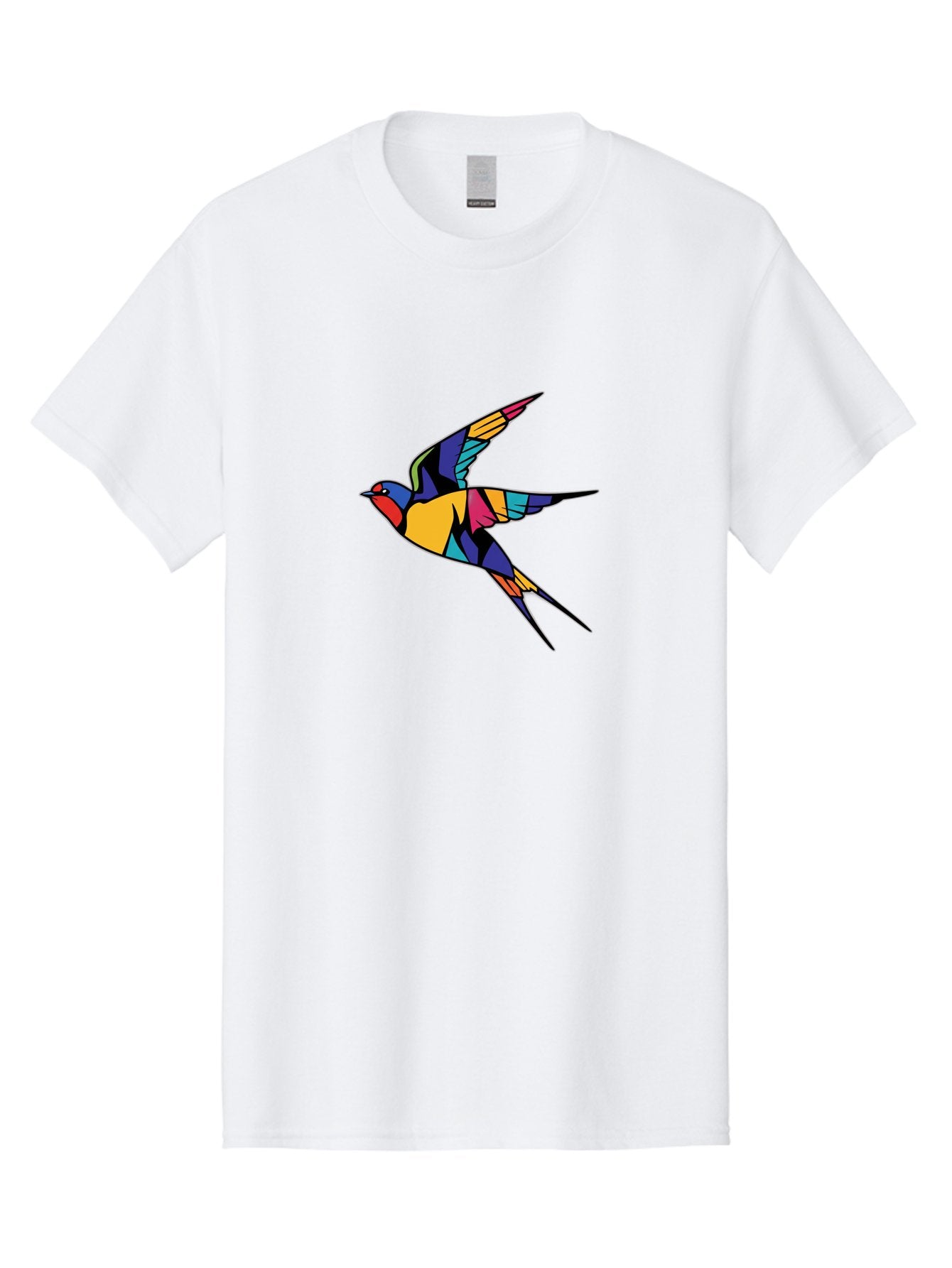 Multicolored-Bird Men'S Graphic Tee, 100% Cotton, Comfortable Casual Summer Wear, Machine Washable, Colorful Bird In Flight, Vibrant Bird Illustration, Geometric Bird Design, Multicolored Swallow, Bird In Mid-Air, Abstract Bird Art, Bae232 13