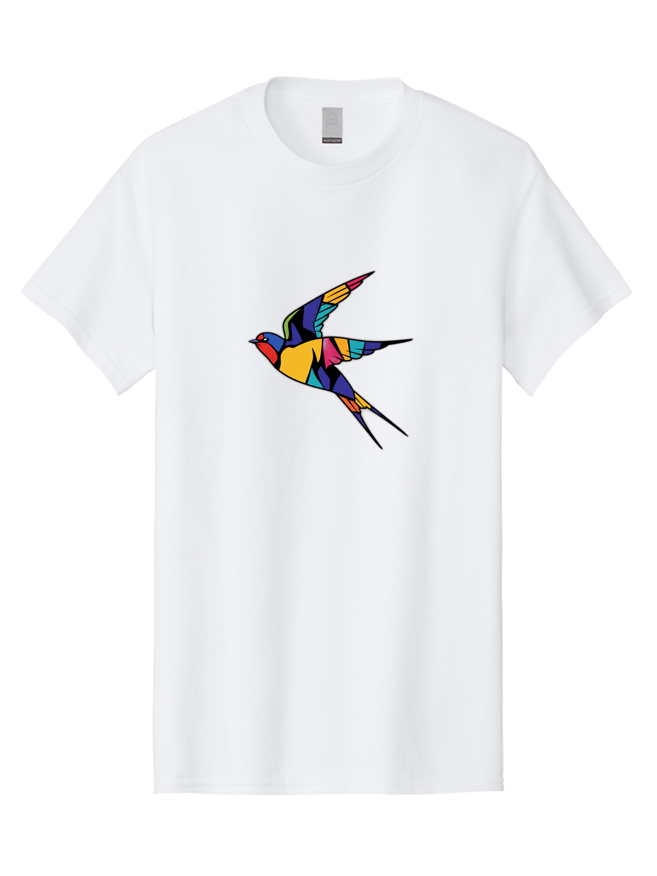 Multicolored-Bird Men'S Graphic Tee, 100% Cotton, Comfortable Casual Summer Wear, Machine Washable, Colorful Bird In Flight, Vibrant Bird Illustration, Geometric Bird Design, Multicolored Swallow, Bird In Mid-Air, Abstract Bird Art, Bae232 15