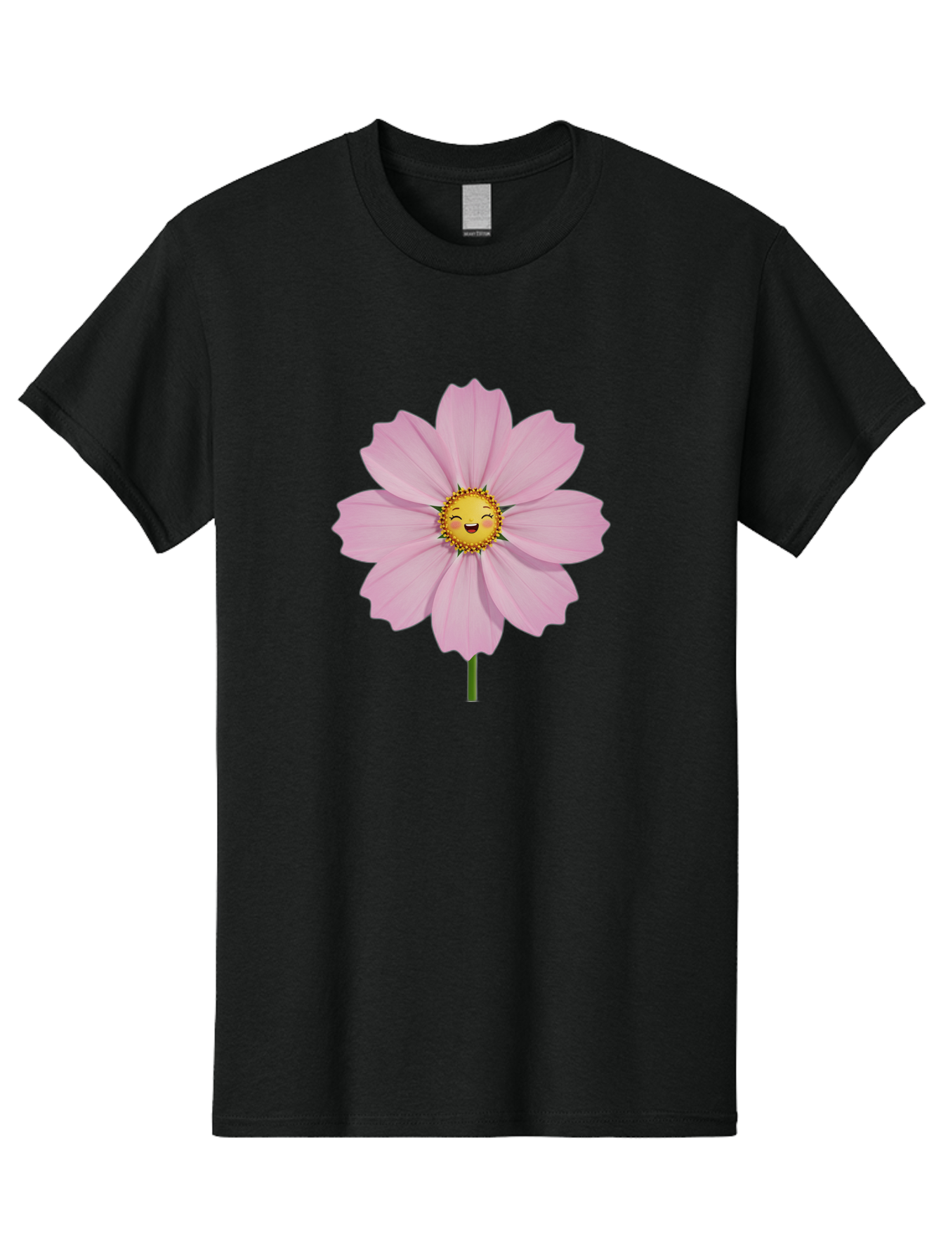 Pink-Flower-Emoji Men'S Graphic Tee, 100% Cotton, Comfortable Casual Summer Wear, Machine Washable, Pink Cosmos Flower, Cartoon Style, Smiling Face, Happy Emoji, Floral Illustration, Cute Design, Flower Graphics, Digital Art, Flower Emoji Bae236 9