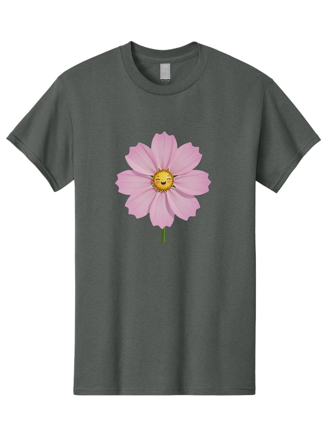 Pink-Flower-Emoji Men'S Graphic Tee, 100% Cotton, Comfortable Casual Summer Wear, Machine Washable, Pink Cosmos Flower, Cartoon Style, Smiling Face, Happy Emoji, Floral Illustration, Cute Design, Flower Graphics, Digital Art, Flower Emoji Bae236