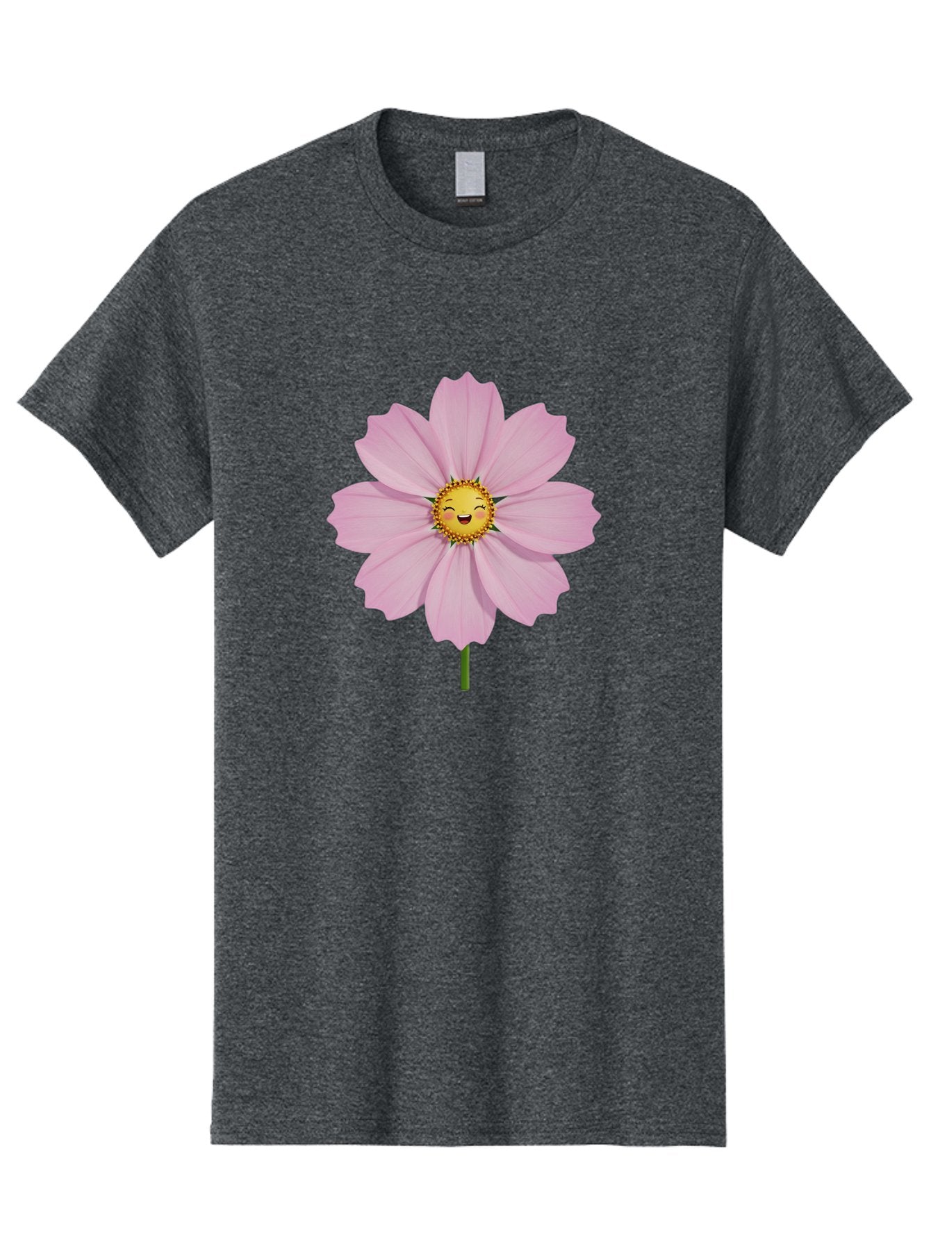 Pink-Flower-Emoji Men'S Graphic Tee, 100% Cotton, Comfortable Casual Summer Wear, Machine Washable, Pink Cosmos Flower, Cartoon Style, Smiling Face, Happy Emoji, Floral Illustration, Cute Design, Flower Graphics, Digital Art, Flower Emoji Bae236 6