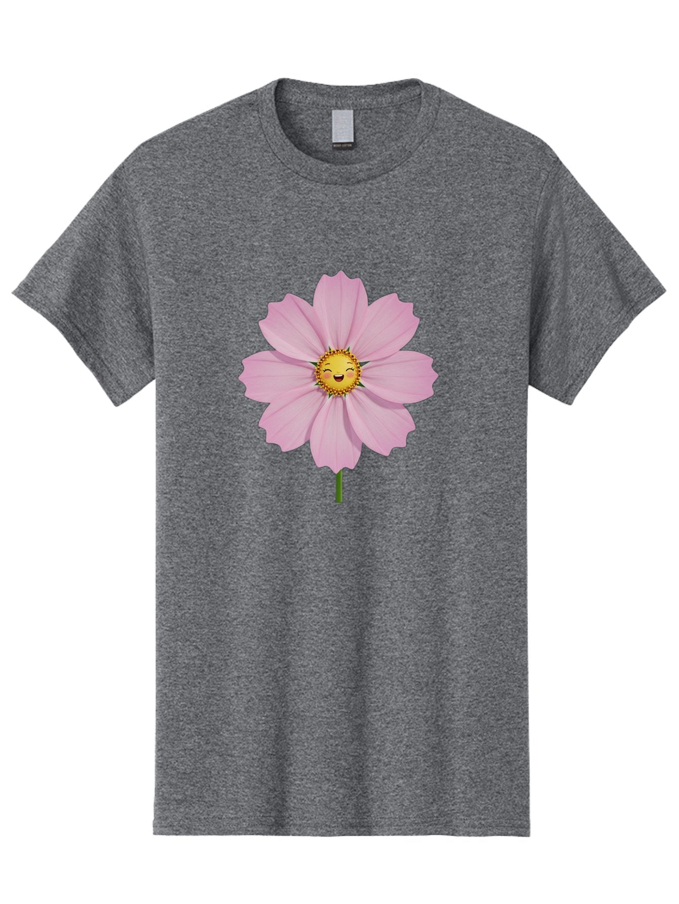 Pink-Flower-Emoji Men'S Graphic Tee, 100% Cotton, Comfortable Casual Summer Wear, Machine Washable, Pink Cosmos Flower, Cartoon Style, Smiling Face, Happy Emoji, Floral Illustration, Cute Design, Flower Graphics, Digital Art, Flower Emoji Bae236