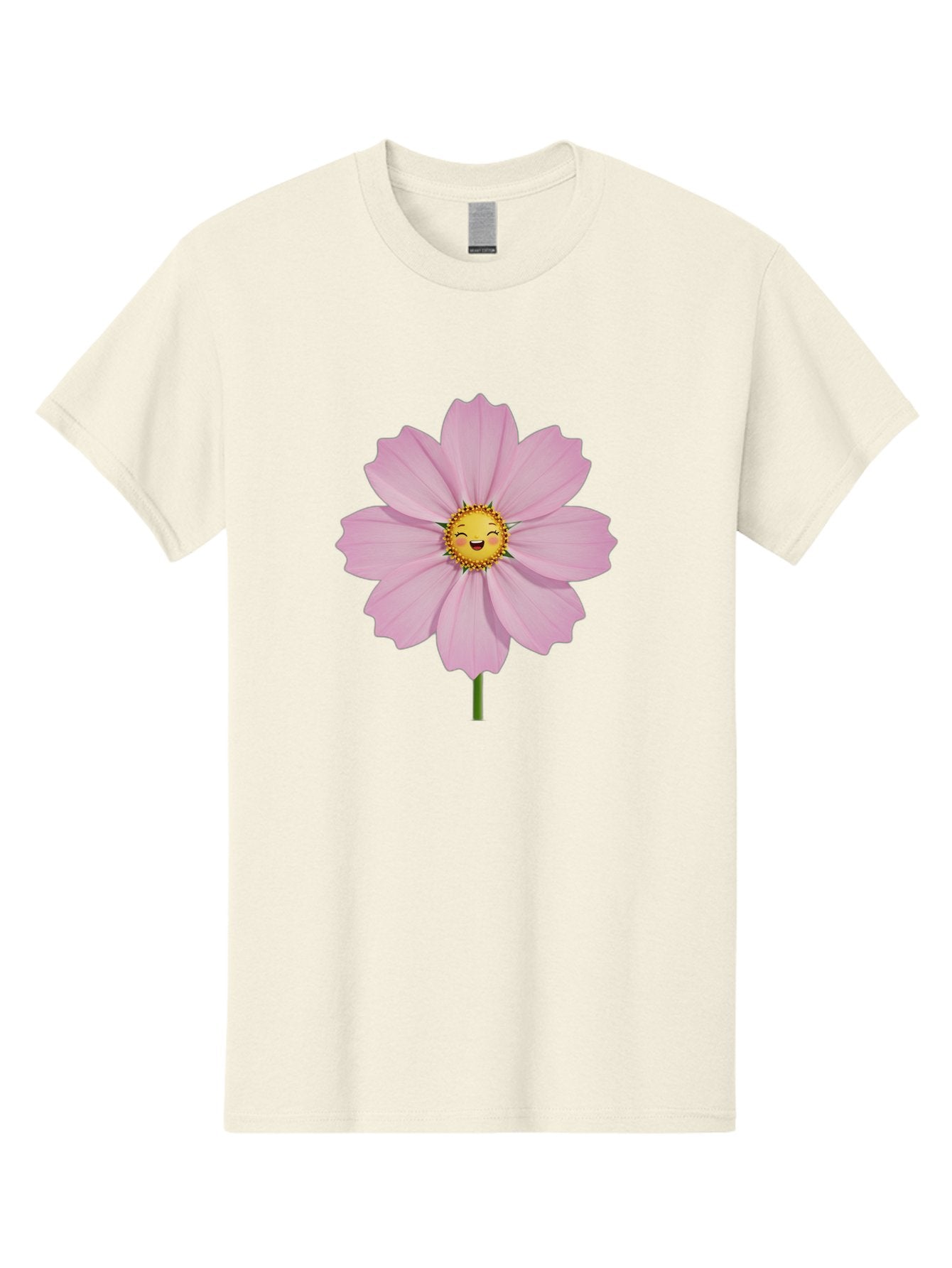 Pink-Flower-Emoji Men'S Graphic Tee, 100% Cotton, Comfortable Casual Summer Wear, Machine Washable, Pink Cosmos Flower, Cartoon Style, Smiling Face, Happy Emoji, Floral Illustration, Cute Design, Flower Graphics, Digital Art, Flower Emoji Bae236 13