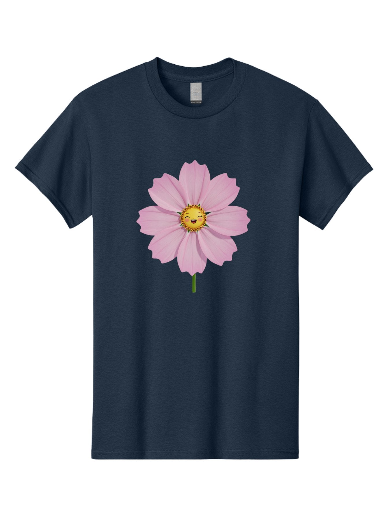 Pink-Flower-Emoji Men'S Graphic Tee, 100% Cotton, Comfortable Casual Summer Wear, Machine Washable, Pink Cosmos Flower, Cartoon Style, Smiling Face, Happy Emoji, Floral Illustration, Cute Design, Flower Graphics, Digital Art, Flower Emoji Bae236 10