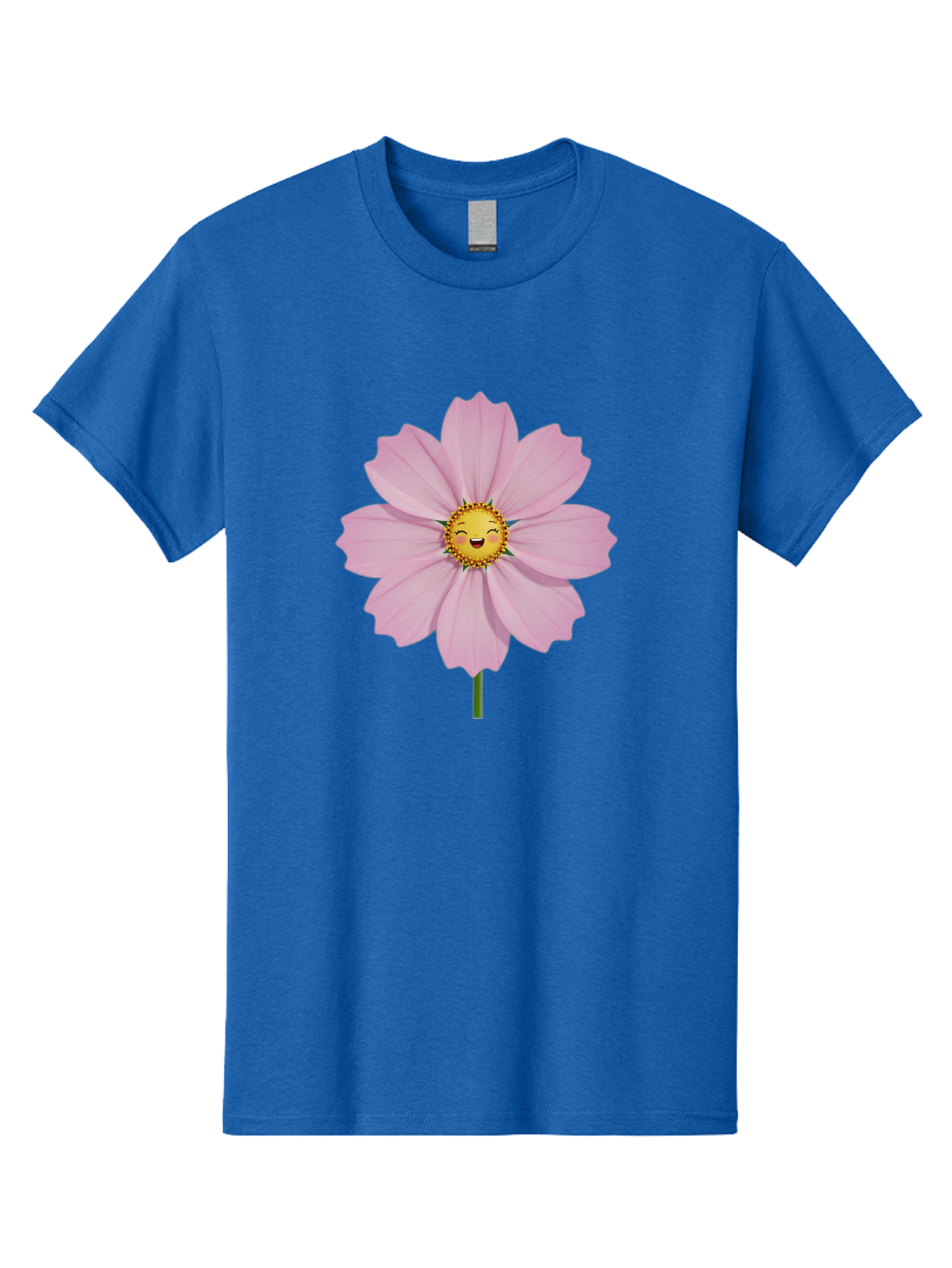 Pink-Flower-Emoji Men'S Graphic Tee, 100% Cotton, Comfortable Casual Summer Wear, Machine Washable, Pink Cosmos Flower, Cartoon Style, Smiling Face, Happy Emoji, Floral Illustration, Cute Design, Flower Graphics, Digital Art, Flower Emoji Bae236