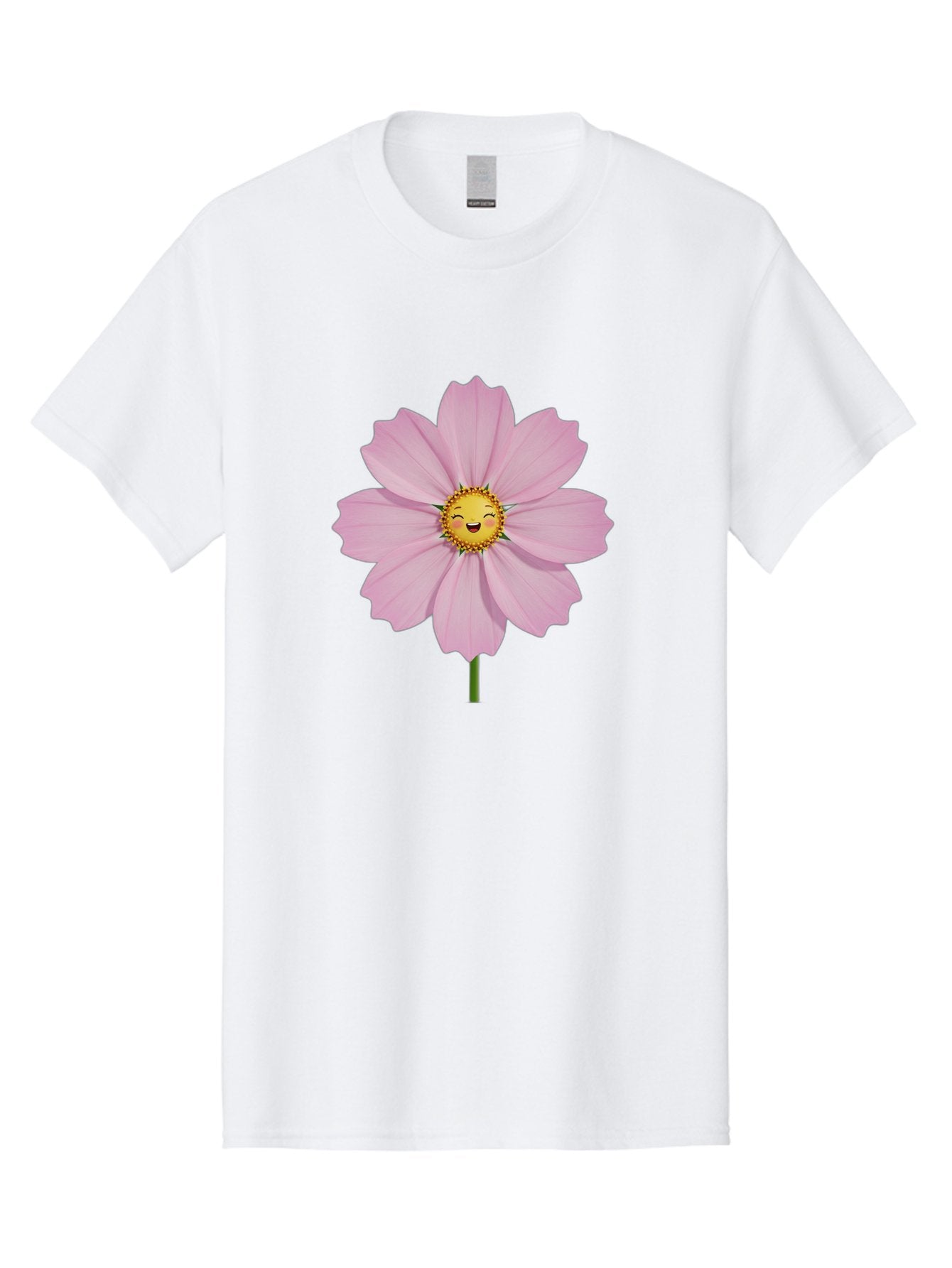 Pink-Flower-Emoji Men'S Graphic Tee, 100% Cotton, Comfortable Casual Summer Wear, Machine Washable, Pink Cosmos Flower, Cartoon Style, Smiling Face, Happy Emoji, Floral Illustration, Cute Design, Flower Graphics, Digital Art, Flower Emoji Bae236 15
