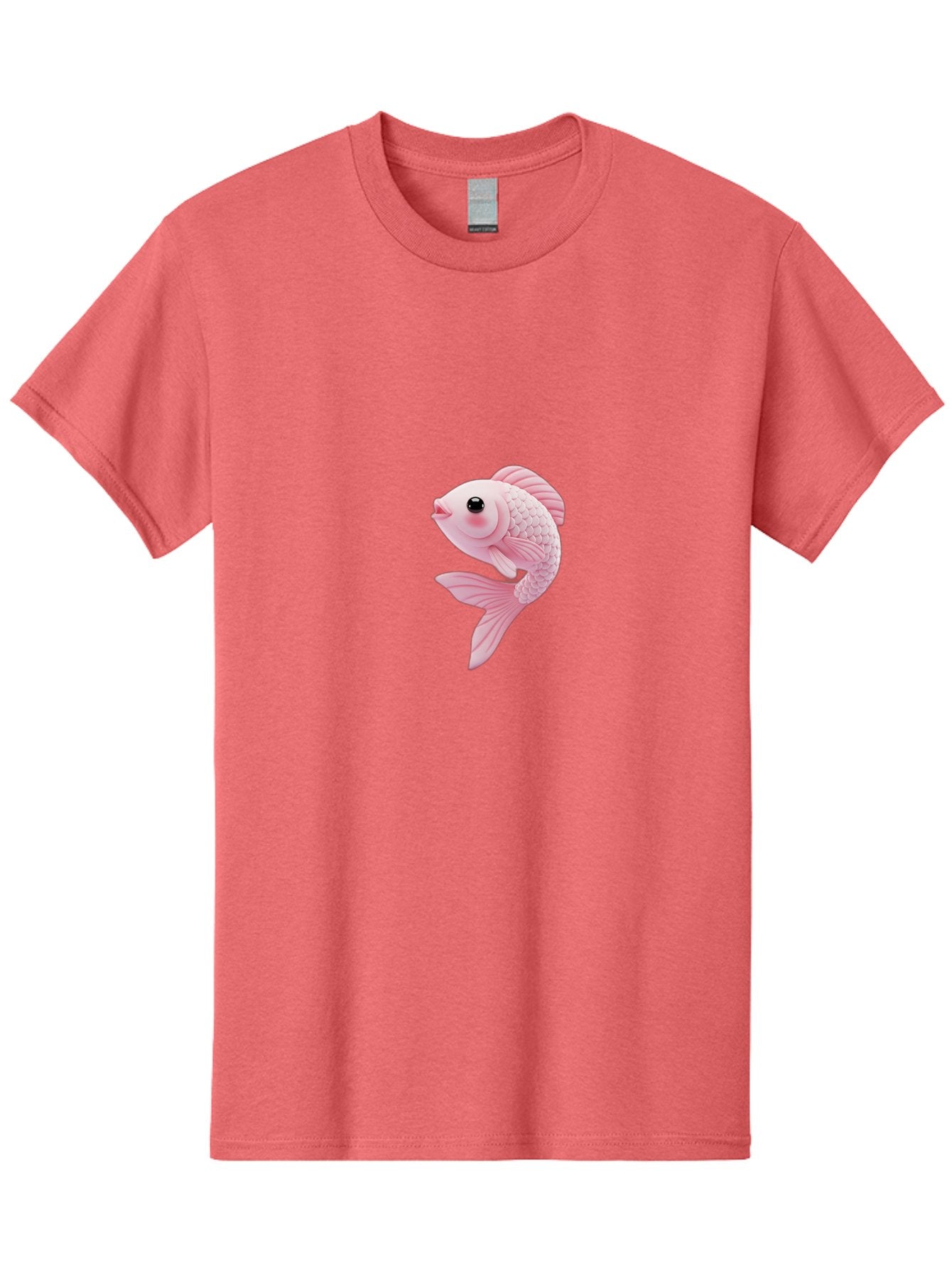 Pink-Goldfish Men'S Graphic Tee, 100% Cotton, Comfortable Casual Summer Wear, Machine Washable, Pink Fish, Cartoon Style, Kawaii Character, Toy-Like Appearance, Playful Design, Aquatic Theme, Cute Expression, Isolated Graphic Bae237 8