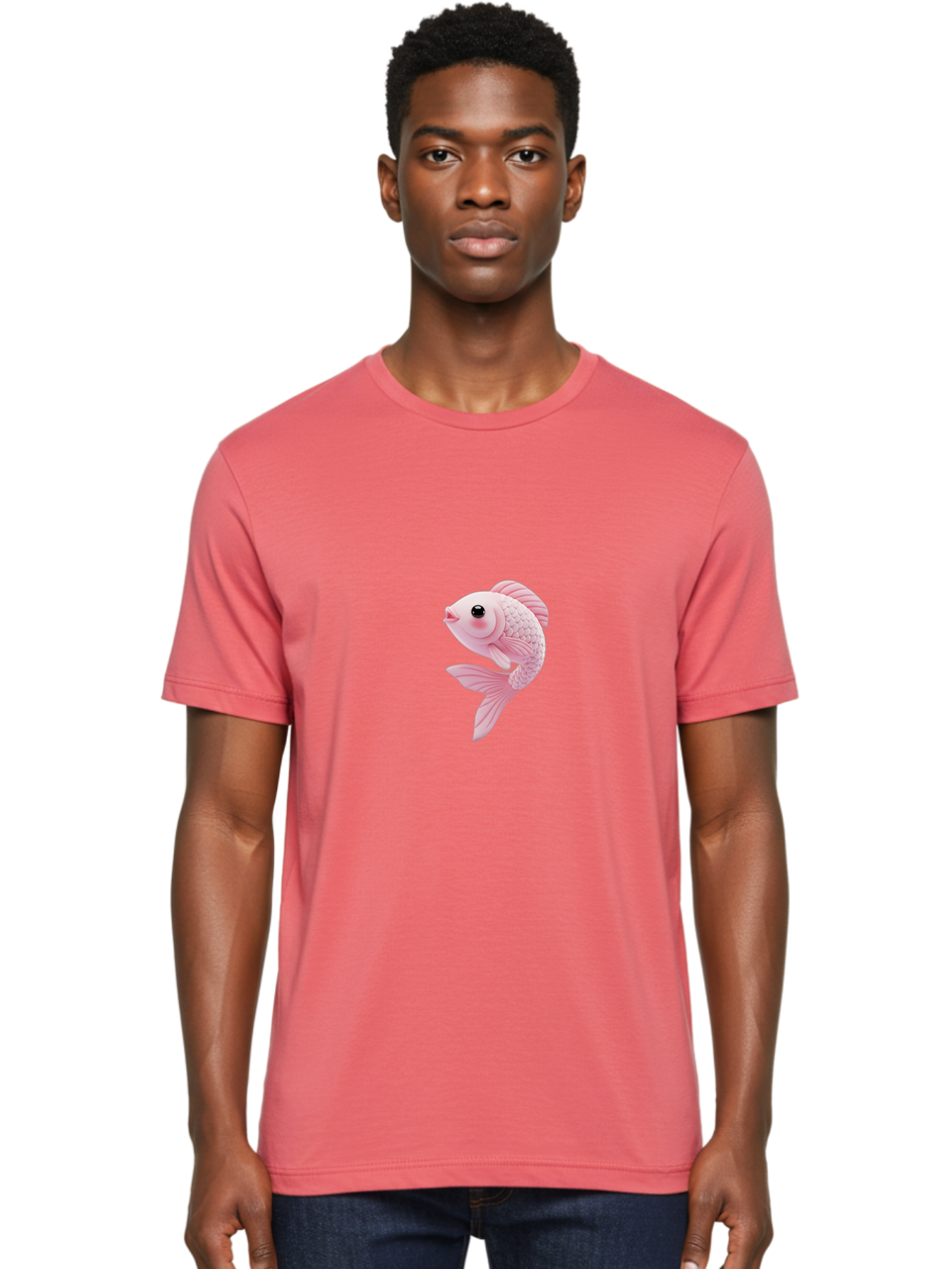 Pink-Goldfish Men'S Graphic Tee, 100% Cotton, Comfortable Casual Summer Wear, Machine Washable, Pink Fish, Cartoon Style, Kawaii Character, Toy-Like Appearance, Playful Design, Aquatic Theme, Cute Expression, Isolated Graphic Bae237 21