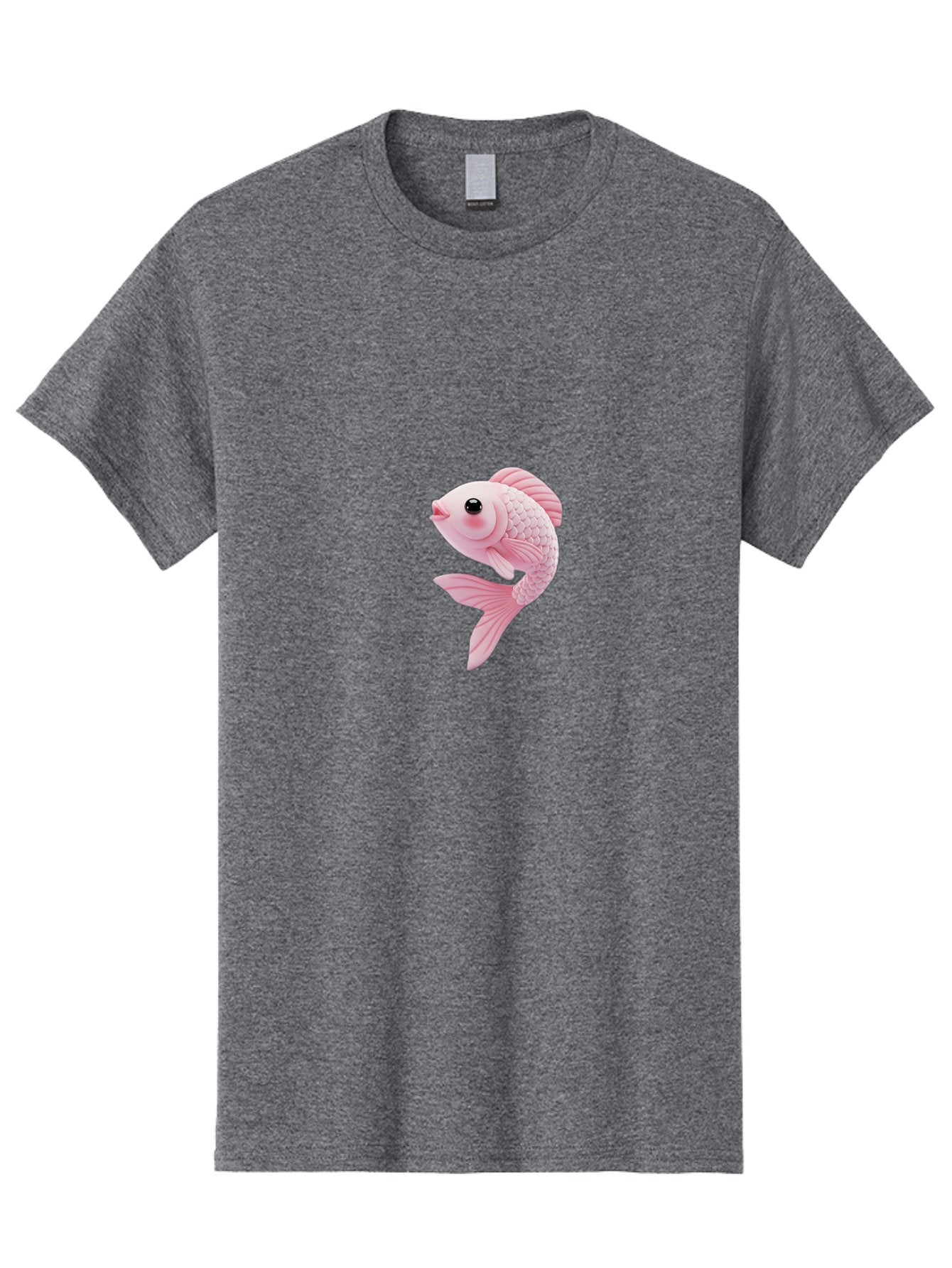 Pink-Goldfish Men'S Graphic Tee, 100% Cotton, Comfortable Casual Summer Wear, Machine Washable, Pink Fish, Cartoon Style, Kawaii Character, Toy-Like Appearance, Playful Design, Aquatic Theme, Cute Expression, Isolated Graphic Bae237 6