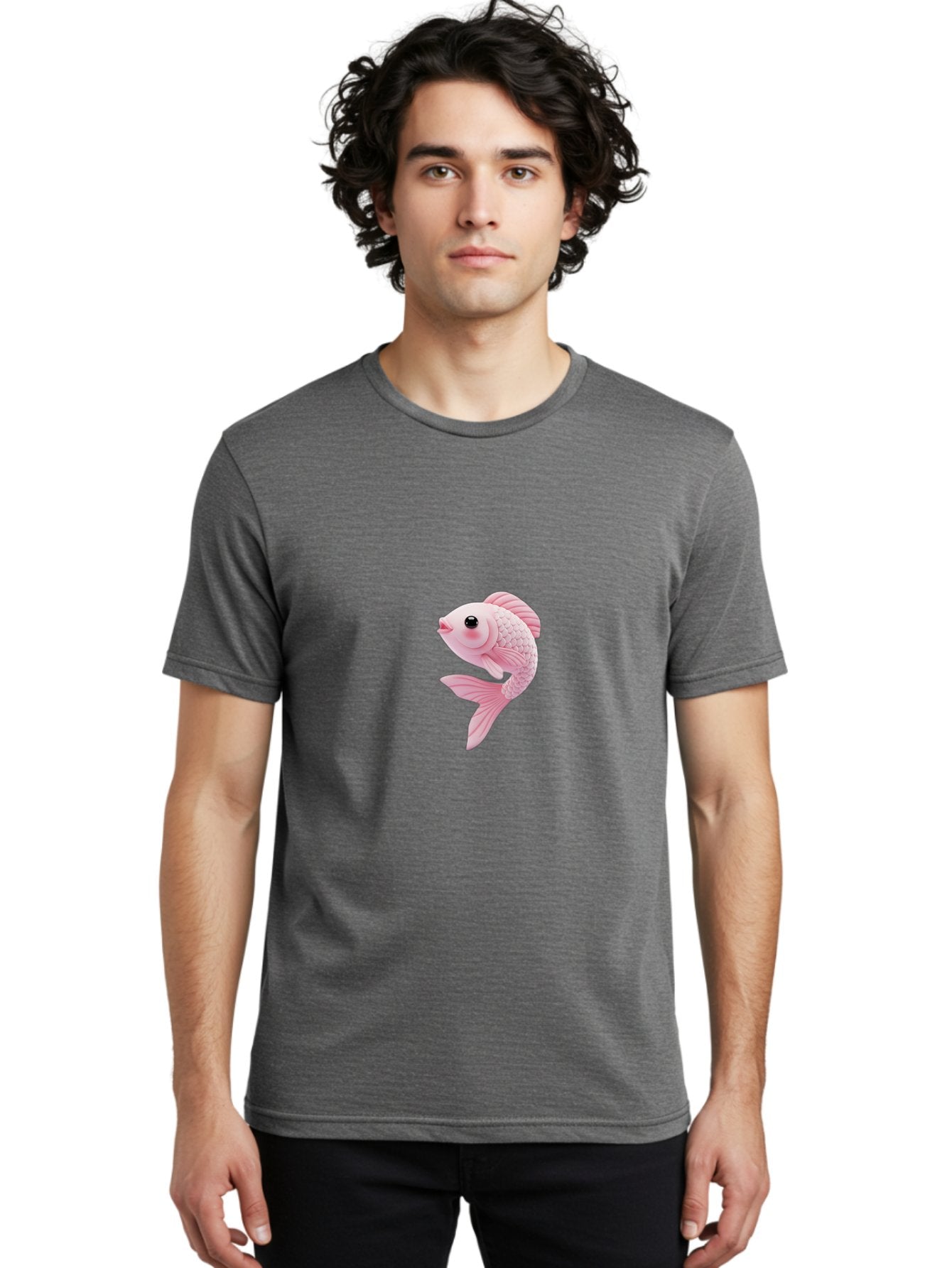 Pink-Goldfish Men'S Graphic Tee, 100% Cotton, Comfortable Casual Summer Wear, Machine Washable, Pink Fish, Cartoon Style, Kawaii Character, Toy-Like Appearance, Playful Design, Aquatic Theme, Cute Expression, Isolated Graphic Bae237 24