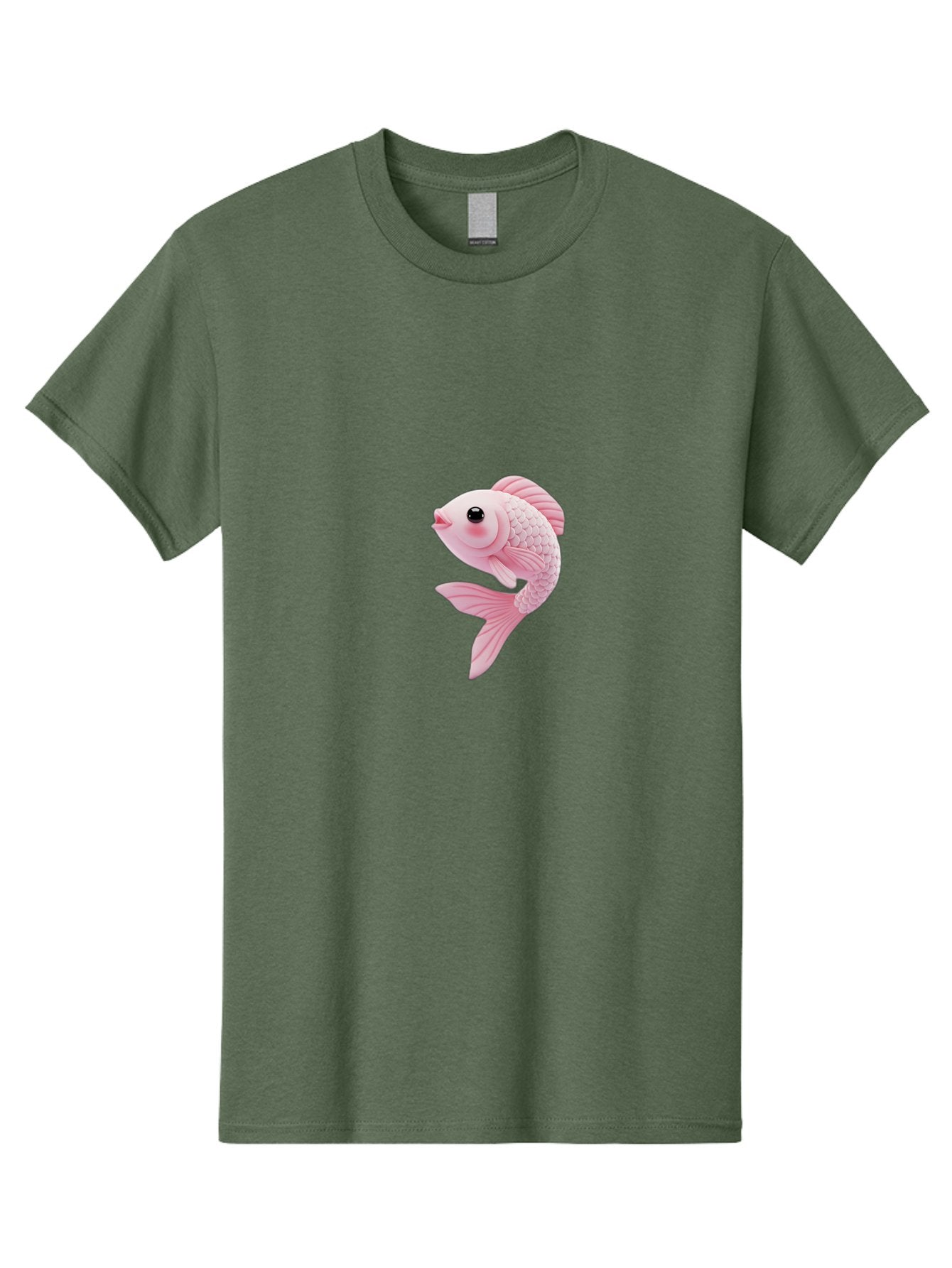 Pink-Goldfish Men'S Graphic Tee, 100% Cotton, Comfortable Casual Summer Wear, Machine Washable, Pink Fish, Cartoon Style, Kawaii Character, Toy-Like Appearance, Playful Design, Aquatic Theme, Cute Expression, Isolated Graphic Bae237 4