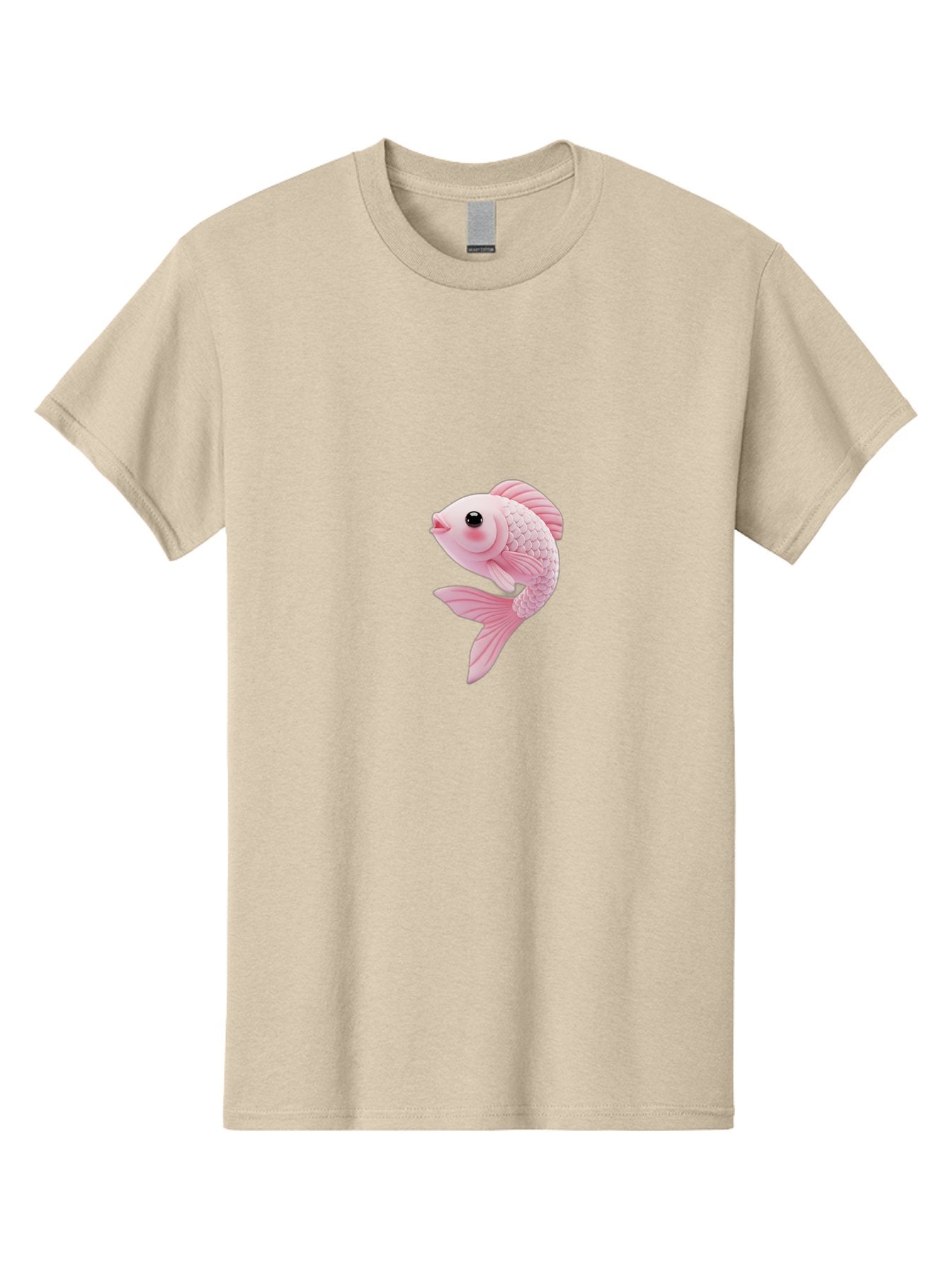 Pink-Goldfish Men'S Graphic Tee, 100% Cotton, Comfortable Casual Summer Wear, Machine Washable, Pink Fish, Cartoon Style, Kawaii Character, Toy-Like Appearance, Playful Design, Aquatic Theme, Cute Expression, Isolated Graphic Bae237 3