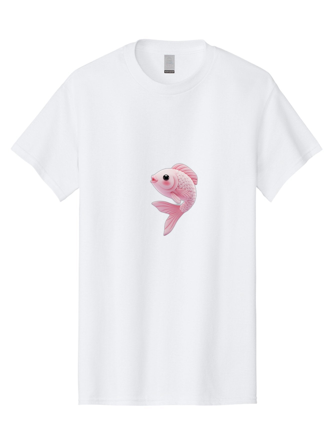 Pink-Goldfish Men'S Graphic Tee, 100% Cotton, Comfortable Casual Summer Wear, Machine Washable, Pink Fish, Cartoon Style, Kawaii Character, Toy-Like Appearance, Playful Design, Aquatic Theme, Cute Expression, Isolated Graphic Bae237 7