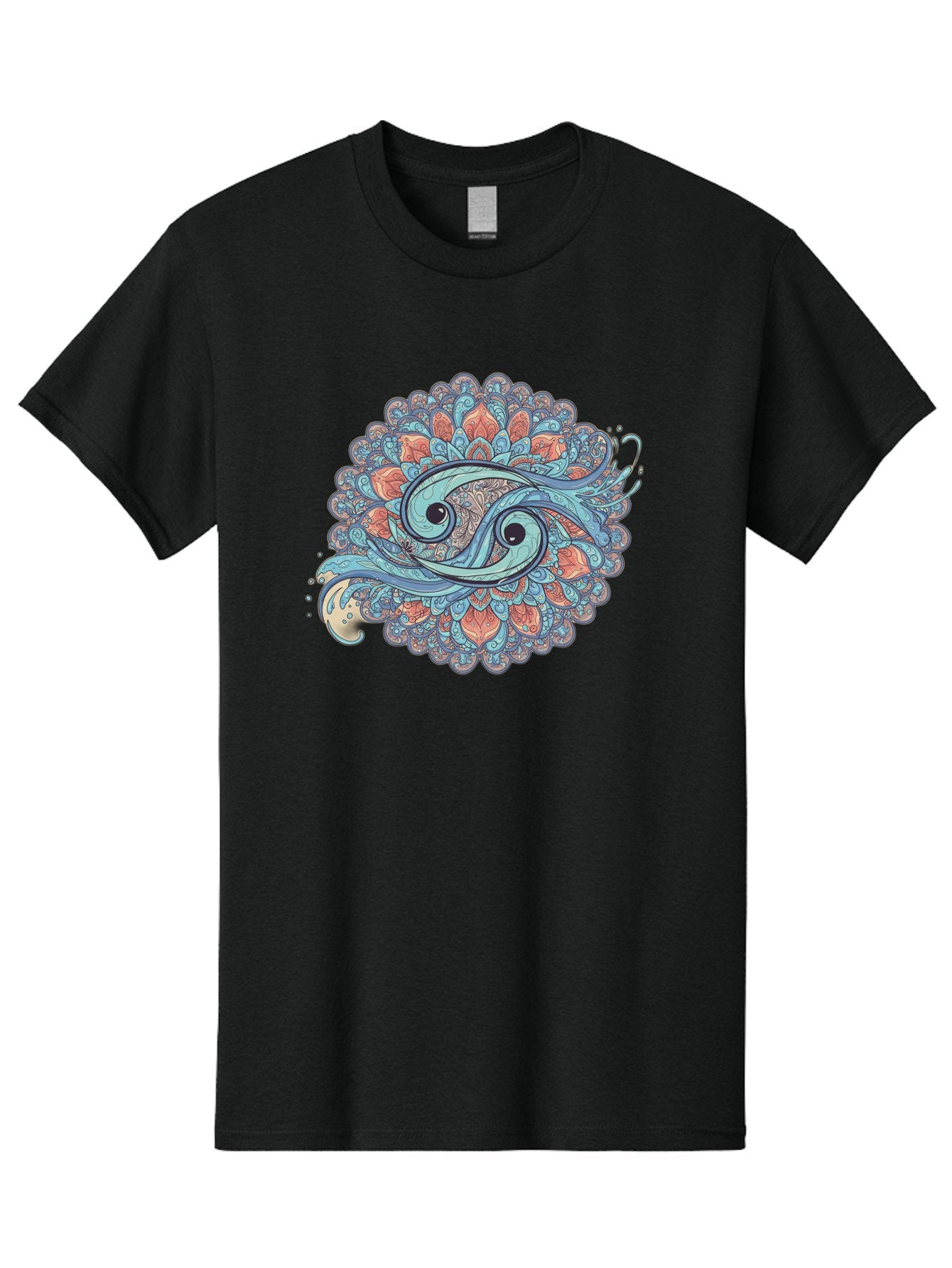 Pisces-Symbol Men'S Graphic Tee, 100% Cotton, Comfortable Casual Summer Wear, Machine Washable, Pisces Zodiac Sign, Fish Symbol, Astrology Illustration, Intricate Design, Mystical Art, Celestial Theme, Abstract Shapes, Blue And Orange Hues, Bae239 10
