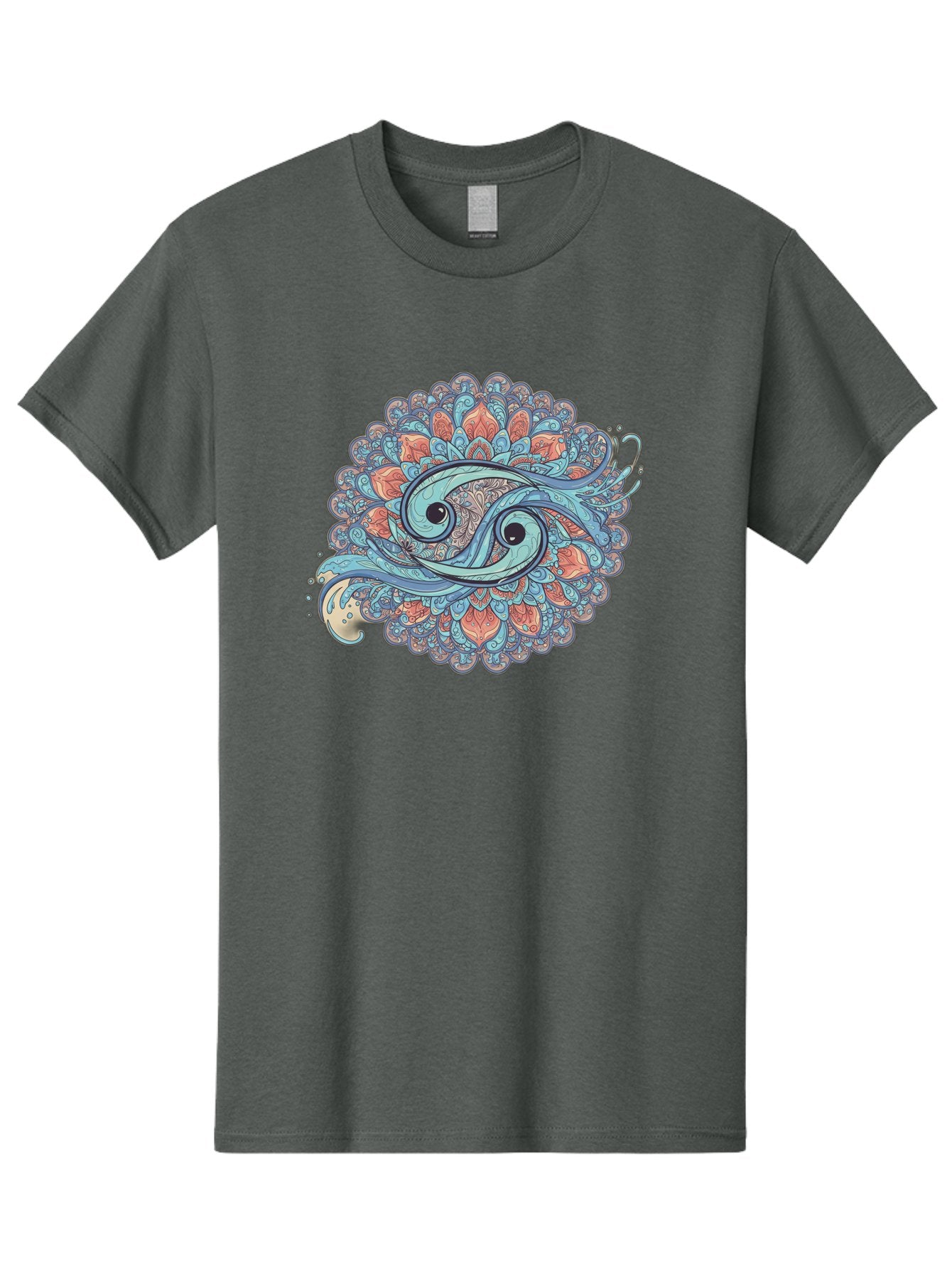 Pisces-Symbol Men'S Graphic Tee, 100% Cotton, Comfortable Casual Summer Wear, Machine Washable, Pisces Zodiac Sign, Fish Symbol, Astrology Illustration, Intricate Design, Mystical Art, Celestial Theme, Abstract Shapes, Blue And Orange Hues, Bae239 12