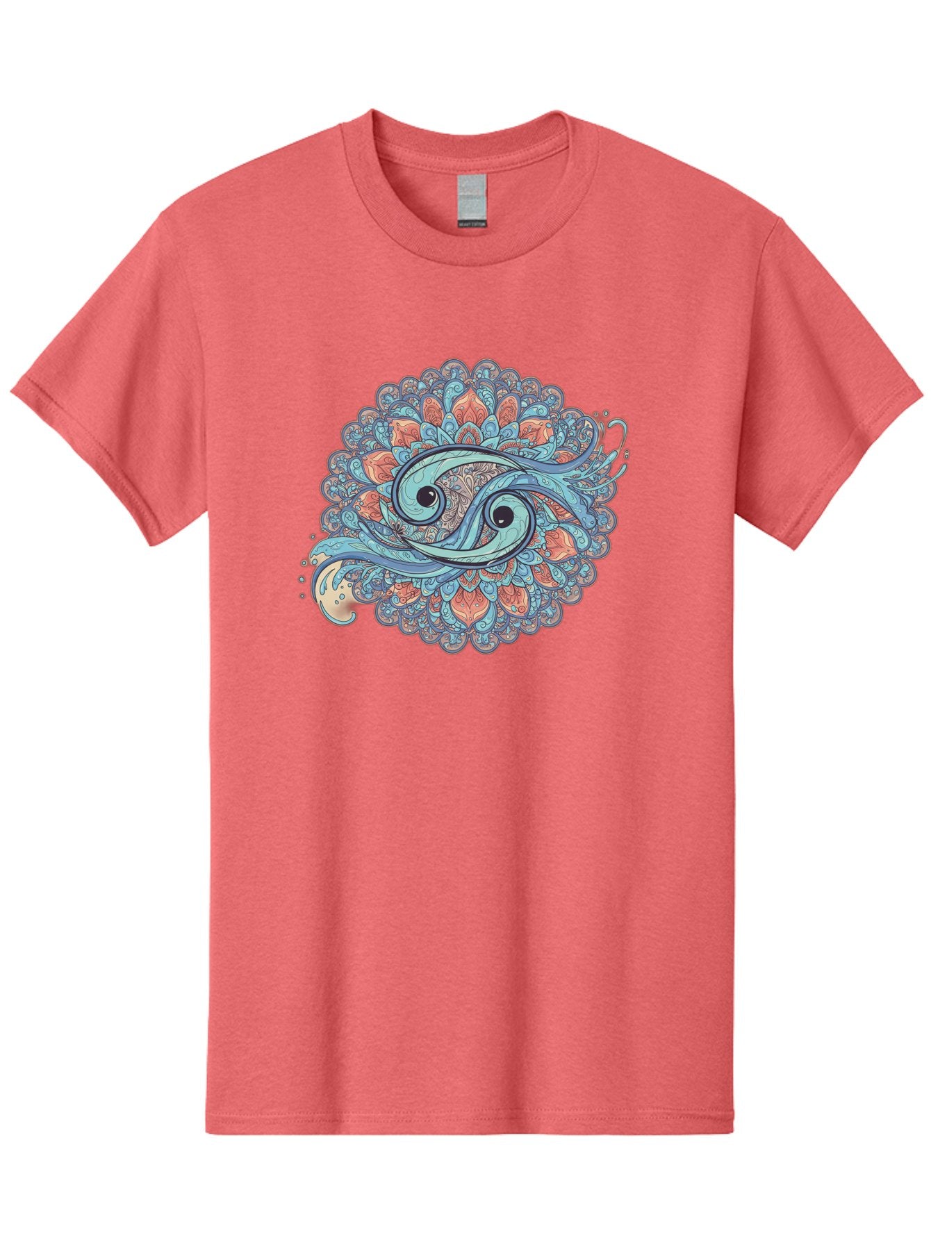 Pisces-Symbol Men'S Graphic Tee, 100% Cotton, Comfortable Casual Summer Wear, Machine Washable, Pisces Zodiac Sign, Fish Symbol, Astrology Illustration, Intricate Design, Mystical Art, Celestial Theme, Abstract Shapes, Blue And Orange Hues, Bae239 11
