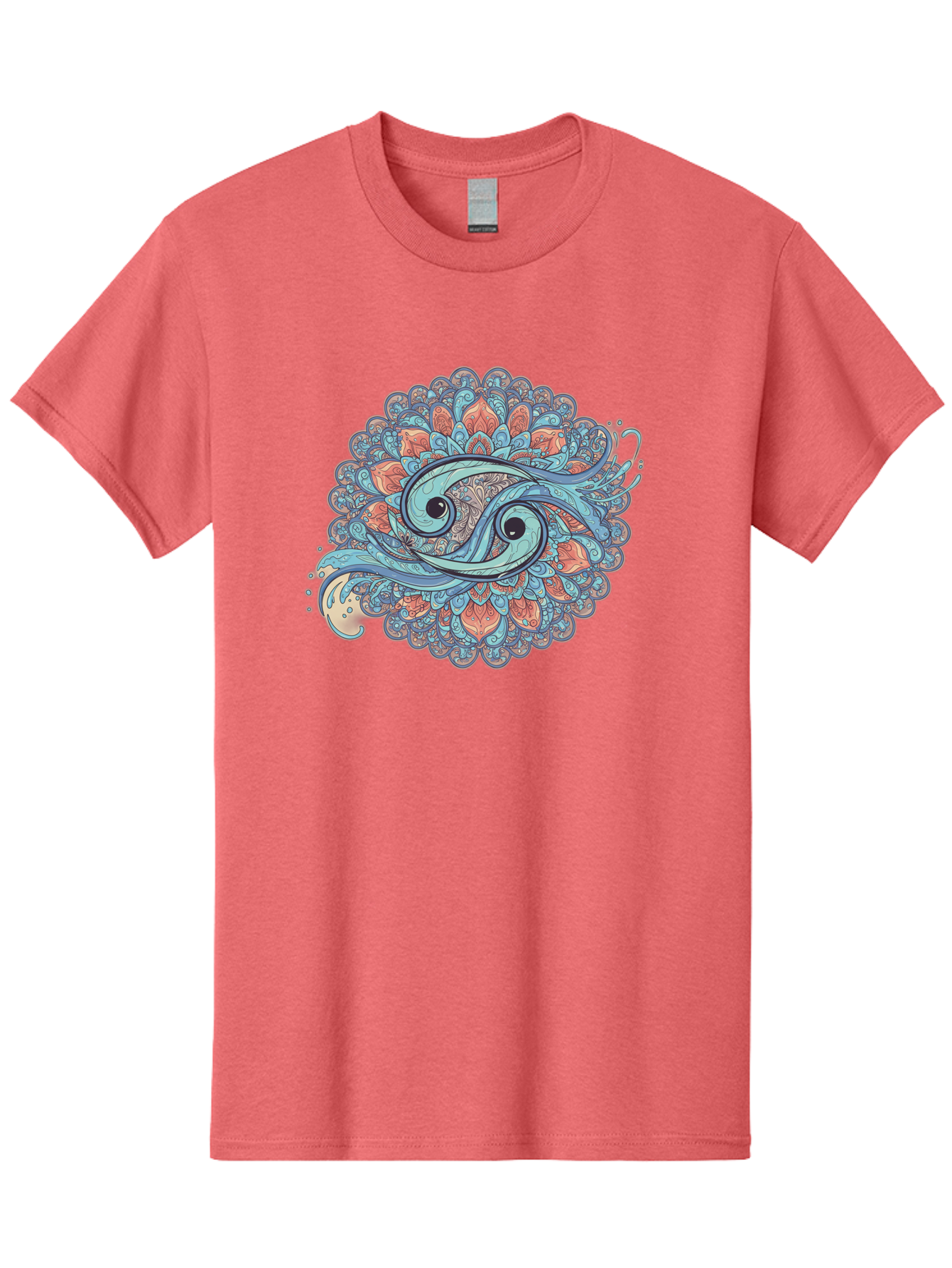 Pisces-Symbol Men'S Graphic Tee, 100% Cotton, Comfortable Casual Summer Wear, Machine Washable, Pisces Zodiac Sign, Fish Symbol, Astrology Illustration, Intricate Design, Mystical Art, Celestial Theme, Abstract Shapes, Blue And Orange Hues, Bae239 4