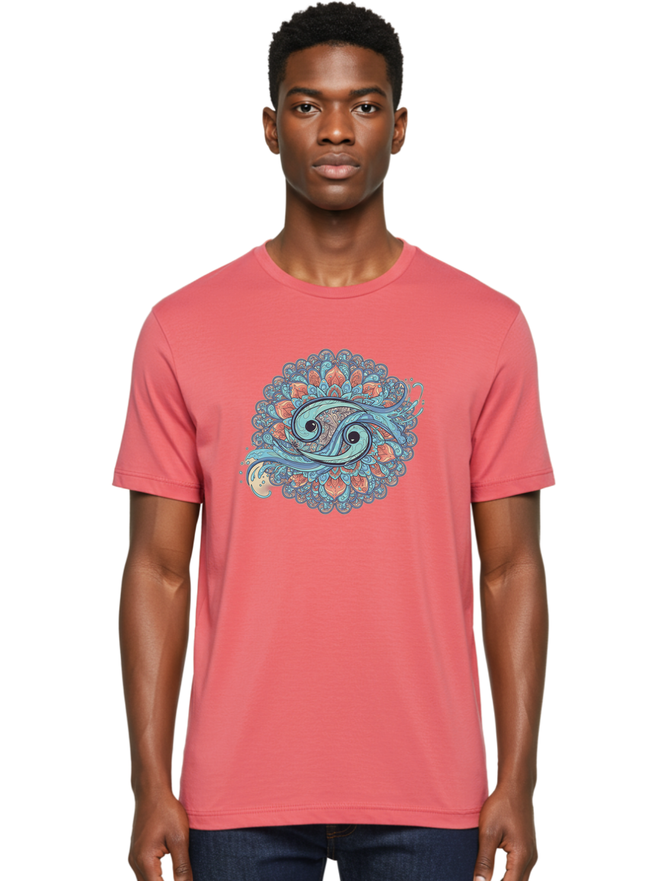 Pisces-Symbol Men'S Graphic Tee, 100% Cotton, Comfortable Casual Summer Wear, Machine Washable, Pisces Zodiac Sign, Fish Symbol, Astrology Illustration, Intricate Design, Mystical Art, Celestial Theme, Abstract Shapes, Blue And Orange Hues, Bae239 19