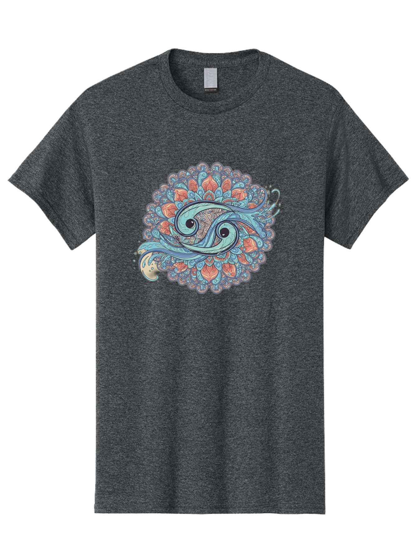 Pisces-Symbol Men'S Graphic Tee, 100% Cotton, Comfortable Casual Summer Wear, Machine Washable, Pisces Zodiac Sign, Fish Symbol, Astrology Illustration, Intricate Design, Mystical Art, Celestial Theme, Abstract Shapes, Blue And Orange Hues, Bae239 5