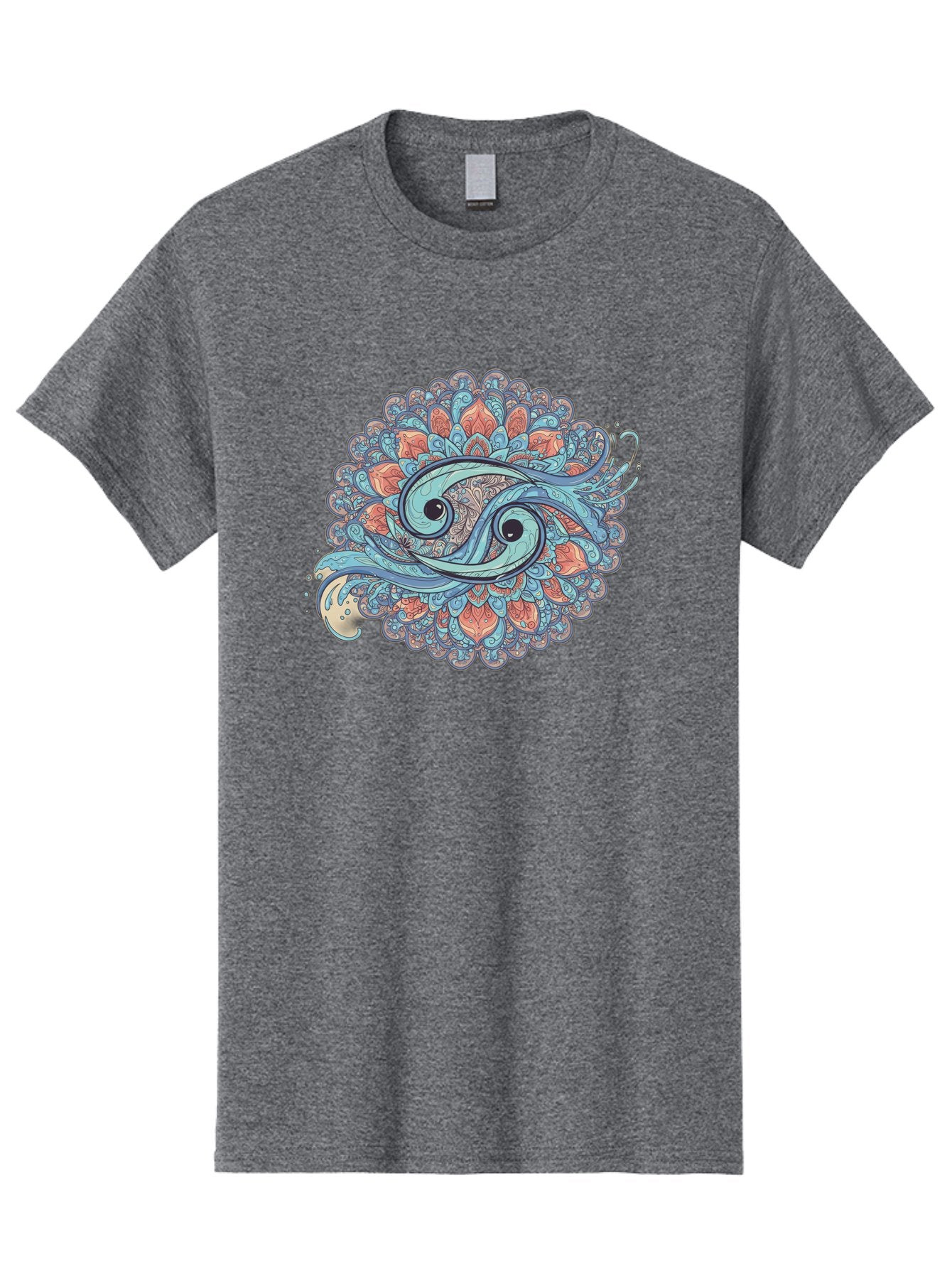 Pisces-Symbol Men'S Graphic Tee, 100% Cotton, Comfortable Casual Summer Wear, Machine Washable, Pisces Zodiac Sign, Fish Symbol, Astrology Illustration, Intricate Design, Mystical Art, Celestial Theme, Abstract Shapes, Blue And Orange Hues, Bae239 3
