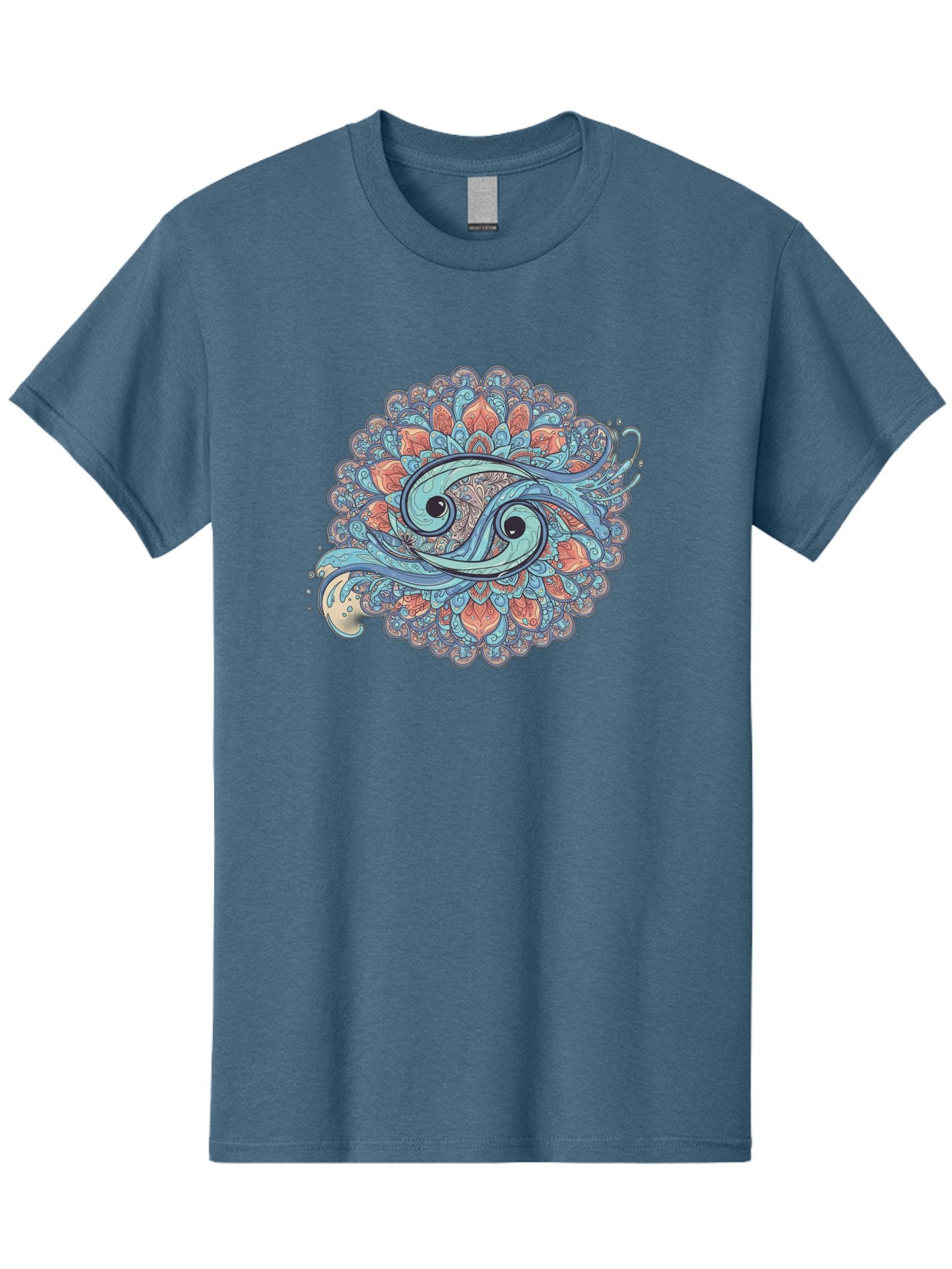Pisces-Symbol Men'S Graphic Tee, 100% Cotton, Comfortable Casual Summer Wear, Machine Washable, Pisces Zodiac Sign, Fish Symbol, Astrology Illustration, Intricate Design, Mystical Art, Celestial Theme, Abstract Shapes, Blue And Orange Hues, Bae239 6