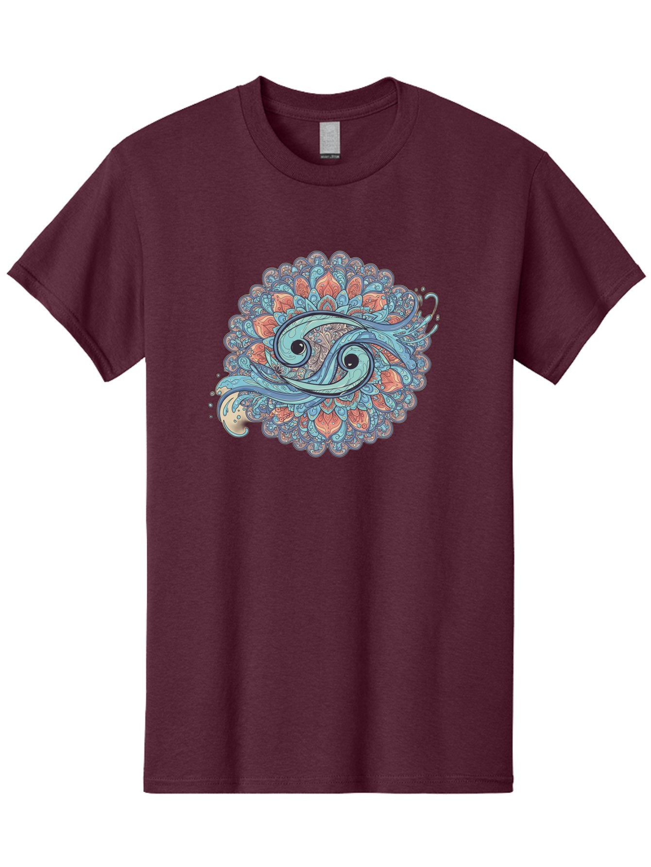 Pisces-Symbol Men'S Graphic Tee, 100% Cotton, Comfortable Casual Summer Wear, Machine Washable, Pisces Zodiac Sign, Fish Symbol, Astrology Illustration, Intricate Design, Mystical Art, Celestial Theme, Abstract Shapes, Blue And Orange Hues, Bae239