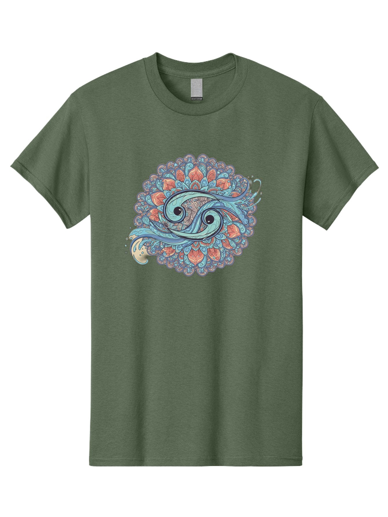 Pisces-Symbol Men'S Graphic Tee, 100% Cotton, Comfortable Casual Summer Wear, Machine Washable, Pisces Zodiac Sign, Fish Symbol, Astrology Illustration, Intricate Design, Mystical Art, Celestial Theme, Abstract Shapes, Blue And Orange Hues, Bae239 8