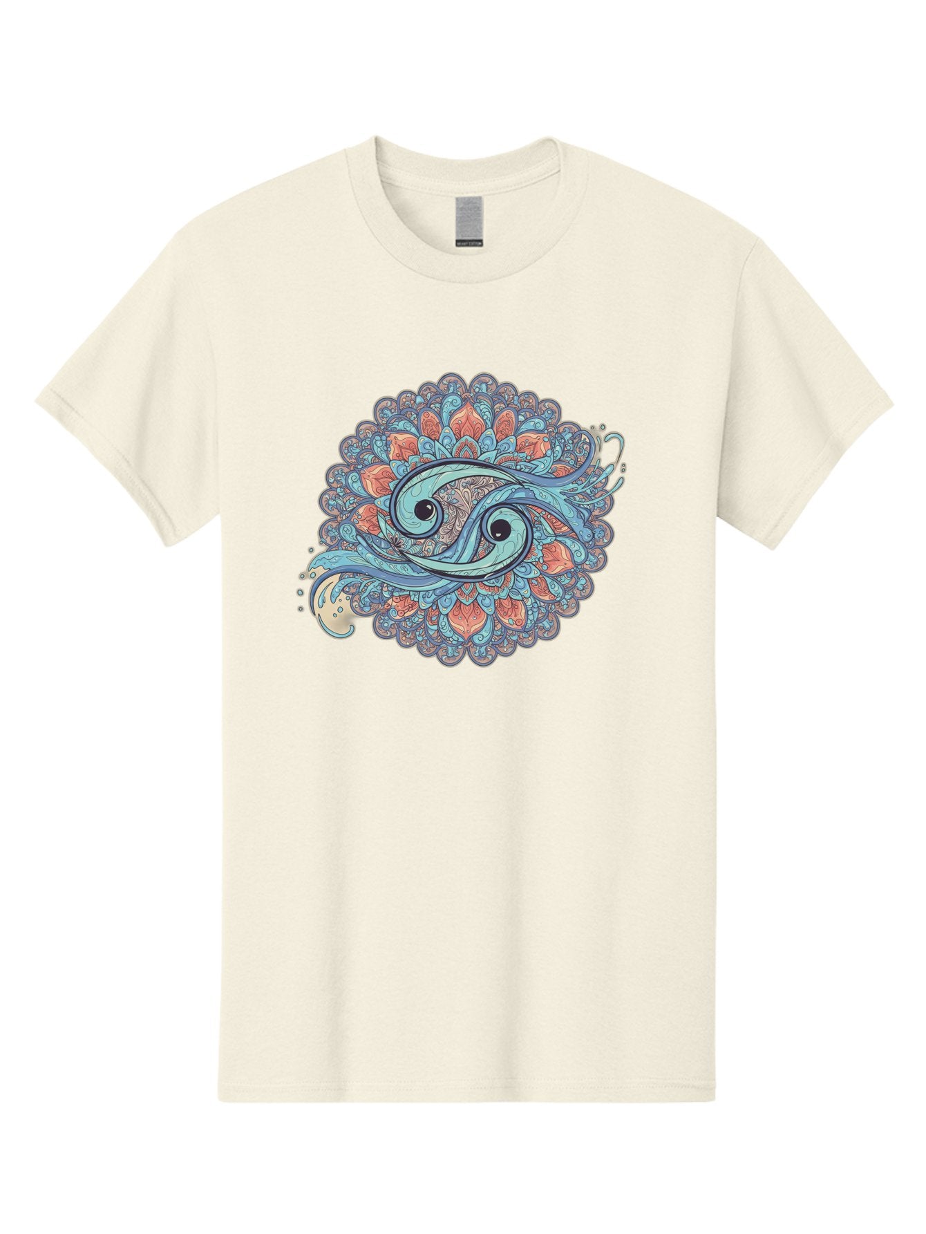 Pisces-Symbol Men'S Graphic Tee, 100% Cotton, Comfortable Casual Summer Wear, Machine Washable, Pisces Zodiac Sign, Fish Symbol, Astrology Illustration, Intricate Design, Mystical Art, Celestial Theme, Abstract Shapes, Blue And Orange Hues, Bae239