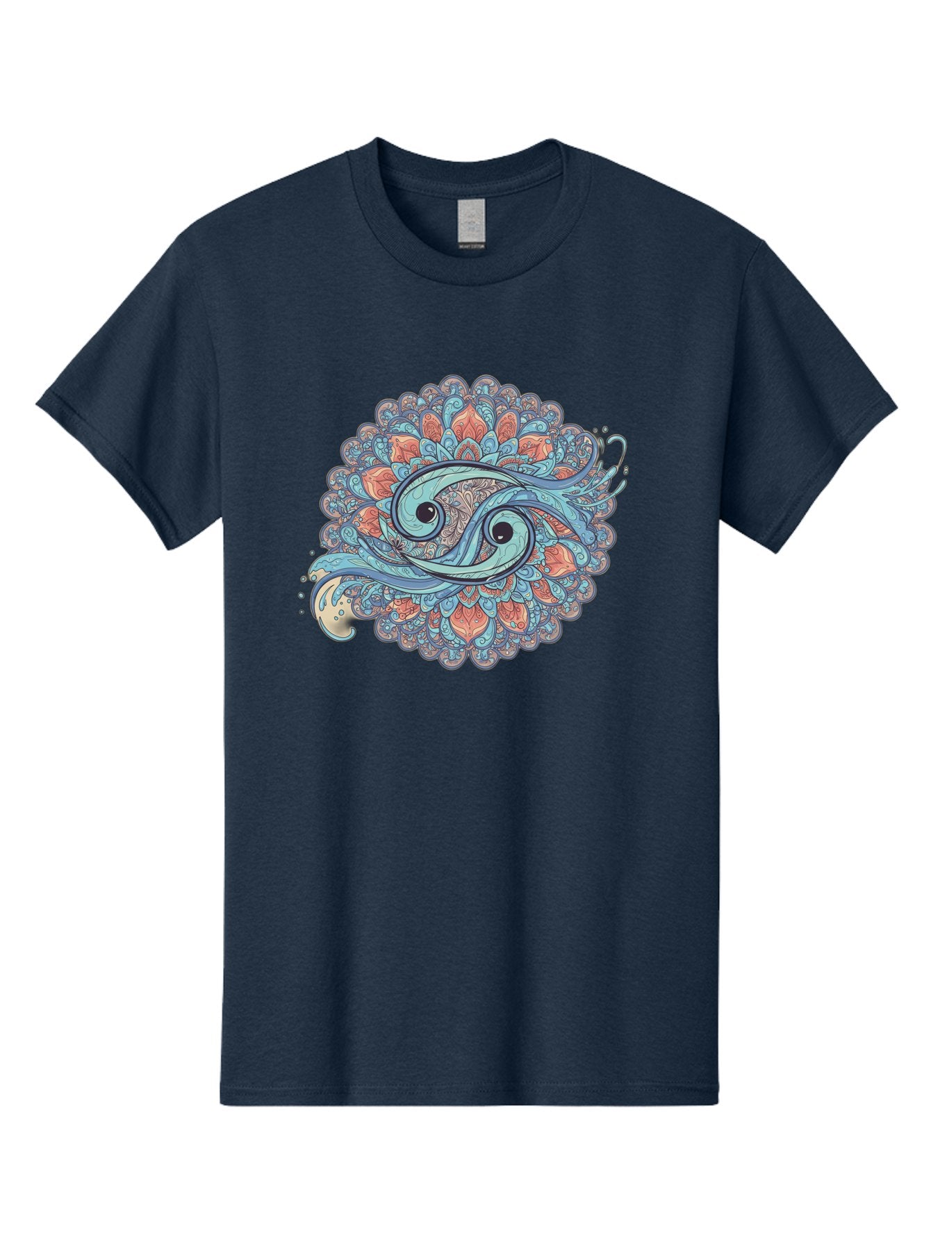 Pisces-Symbol Men'S Graphic Tee, 100% Cotton, Comfortable Casual Summer Wear, Machine Washable, Pisces Zodiac Sign, Fish Symbol, Astrology Illustration, Intricate Design, Mystical Art, Celestial Theme, Abstract Shapes, Blue And Orange Hues, Bae239 14