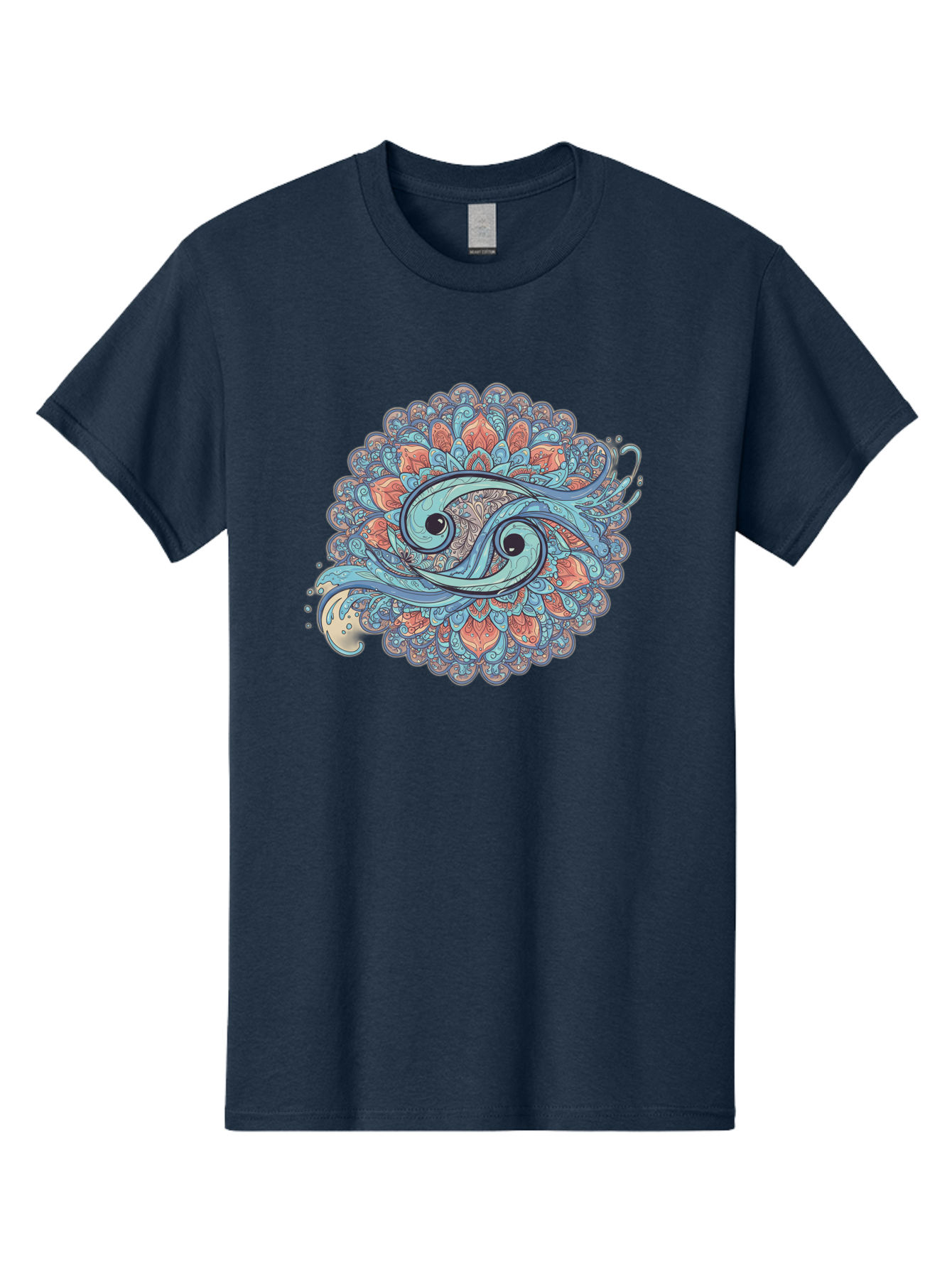 Pisces-Symbol Men'S Graphic Tee, 100% Cotton, Comfortable Casual Summer Wear, Machine Washable, Pisces Zodiac Sign, Fish Symbol, Astrology Illustration, Intricate Design, Mystical Art, Celestial Theme, Abstract Shapes, Blue And Orange Hues, Bae239