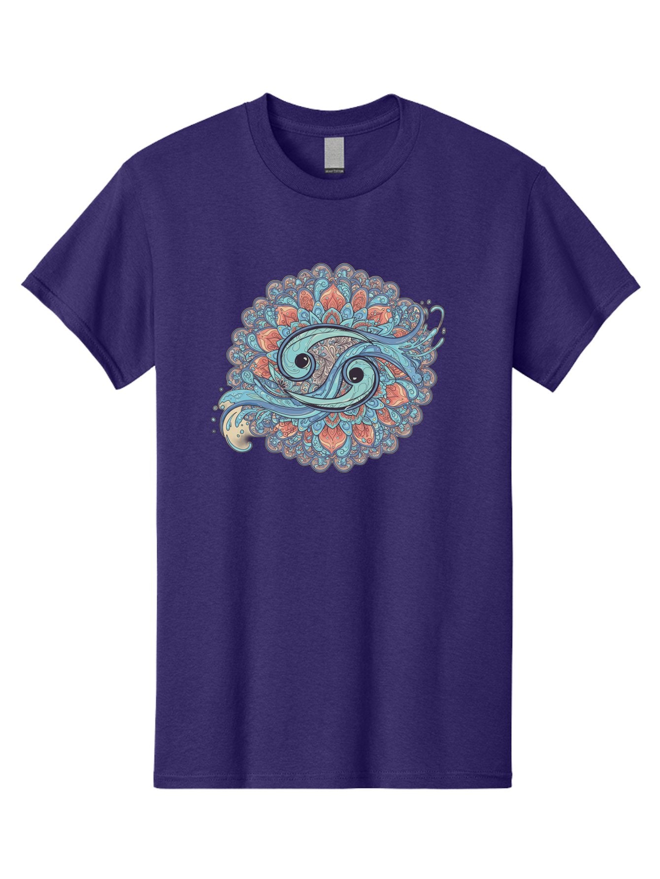 Pisces-Symbol Men'S Graphic Tee, 100% Cotton, Comfortable Casual Summer Wear, Machine Washable, Pisces Zodiac Sign, Fish Symbol, Astrology Illustration, Intricate Design, Mystical Art, Celestial Theme, Abstract Shapes, Blue And Orange Hues, Bae239 7