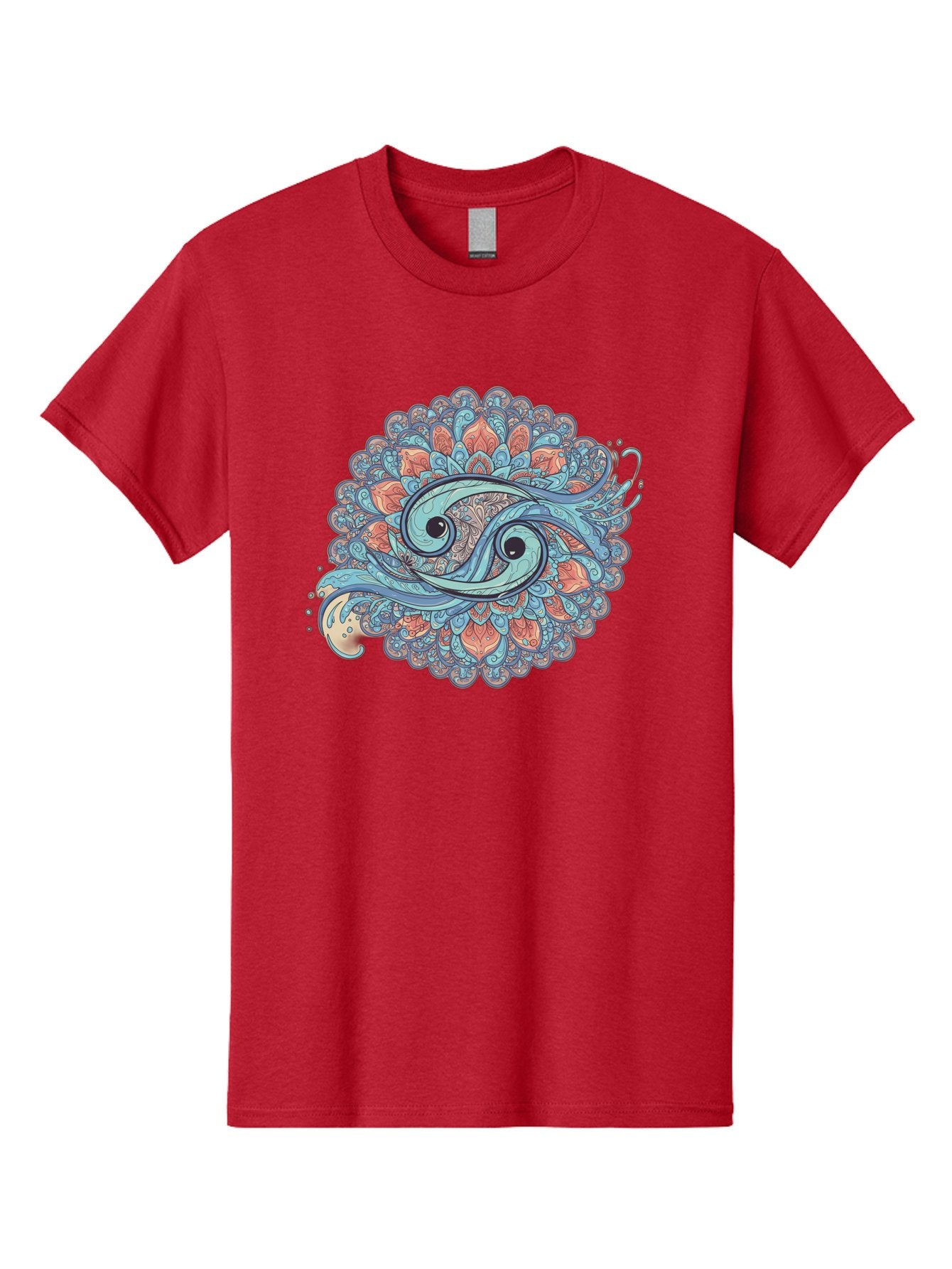 Pisces-Symbol Men'S Graphic Tee, 100% Cotton, Comfortable Casual Summer Wear, Machine Washable, Pisces Zodiac Sign, Fish Symbol, Astrology Illustration, Intricate Design, Mystical Art, Celestial Theme, Abstract Shapes, Blue And Orange Hues, Bae239 15