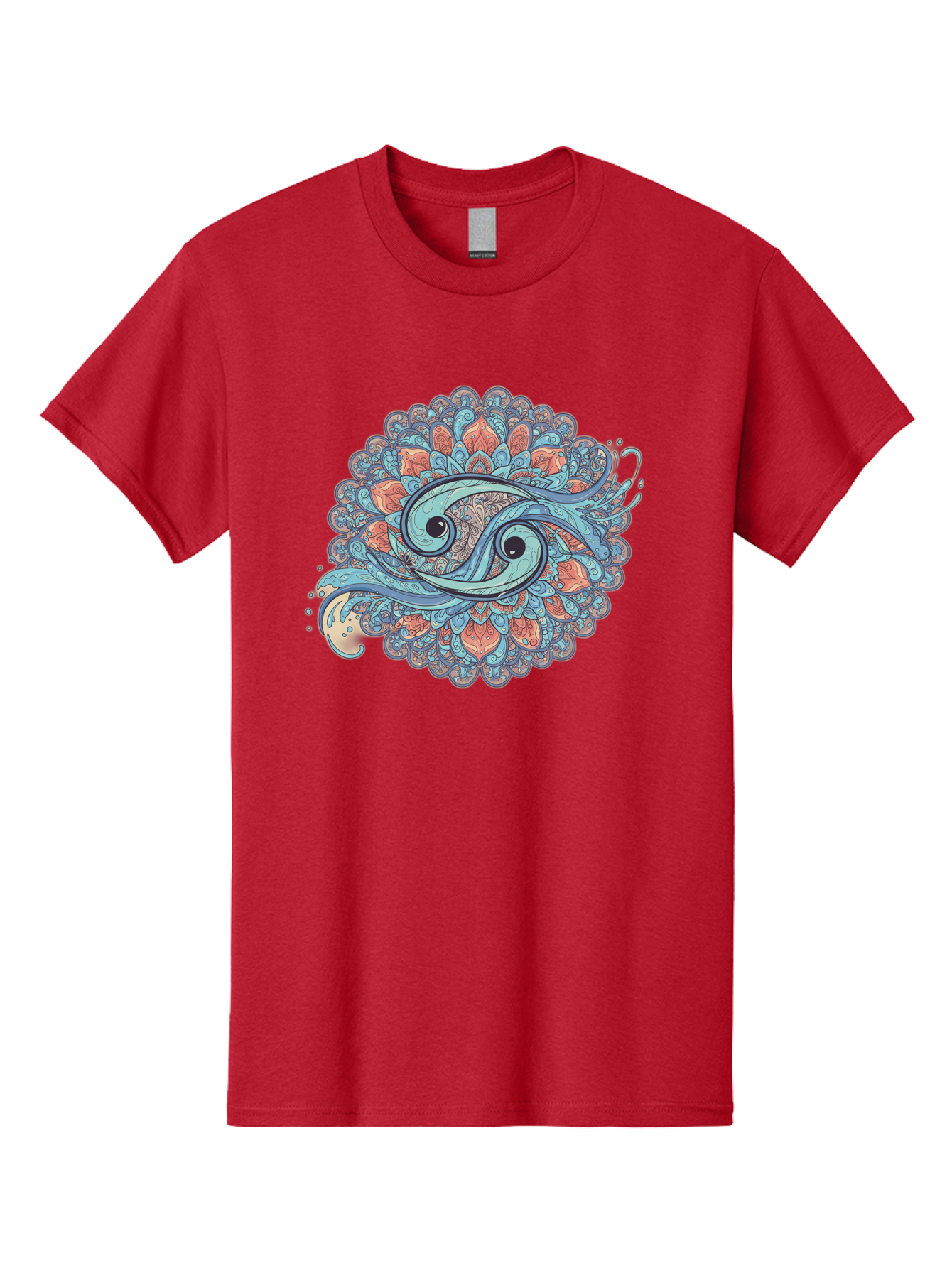 Pisces-Symbol Men'S Graphic Tee, 100% Cotton, Comfortable Casual Summer Wear, Machine Washable, Pisces Zodiac Sign, Fish Symbol, Astrology Illustration, Intricate Design, Mystical Art, Celestial Theme, Abstract Shapes, Blue And Orange Hues, Bae239