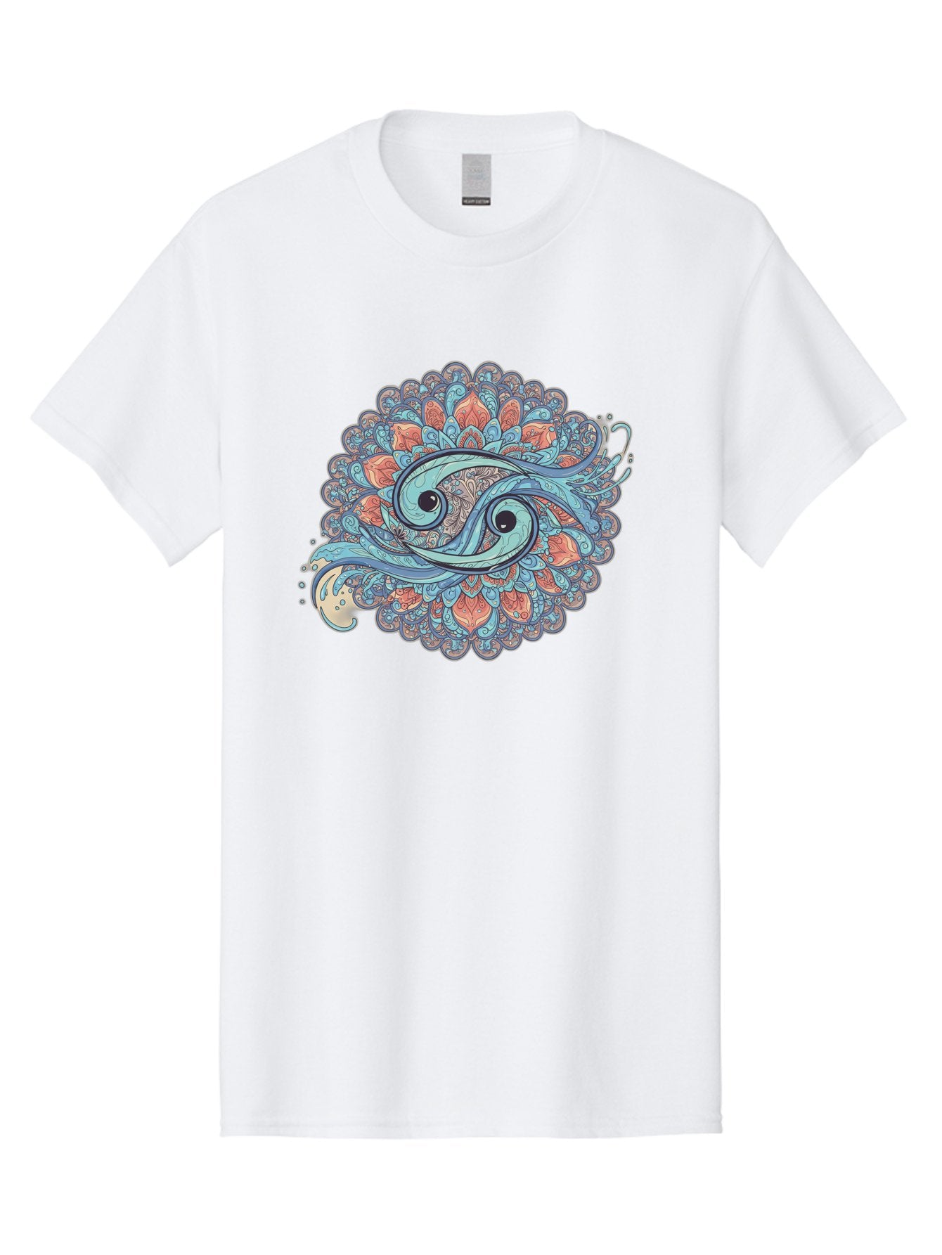 Pisces-Symbol Men'S Graphic Tee, 100% Cotton, Comfortable Casual Summer Wear, Machine Washable, Pisces Zodiac Sign, Fish Symbol, Astrology Illustration, Intricate Design, Mystical Art, Celestial Theme, Abstract Shapes, Blue And Orange Hues, Bae239 13
