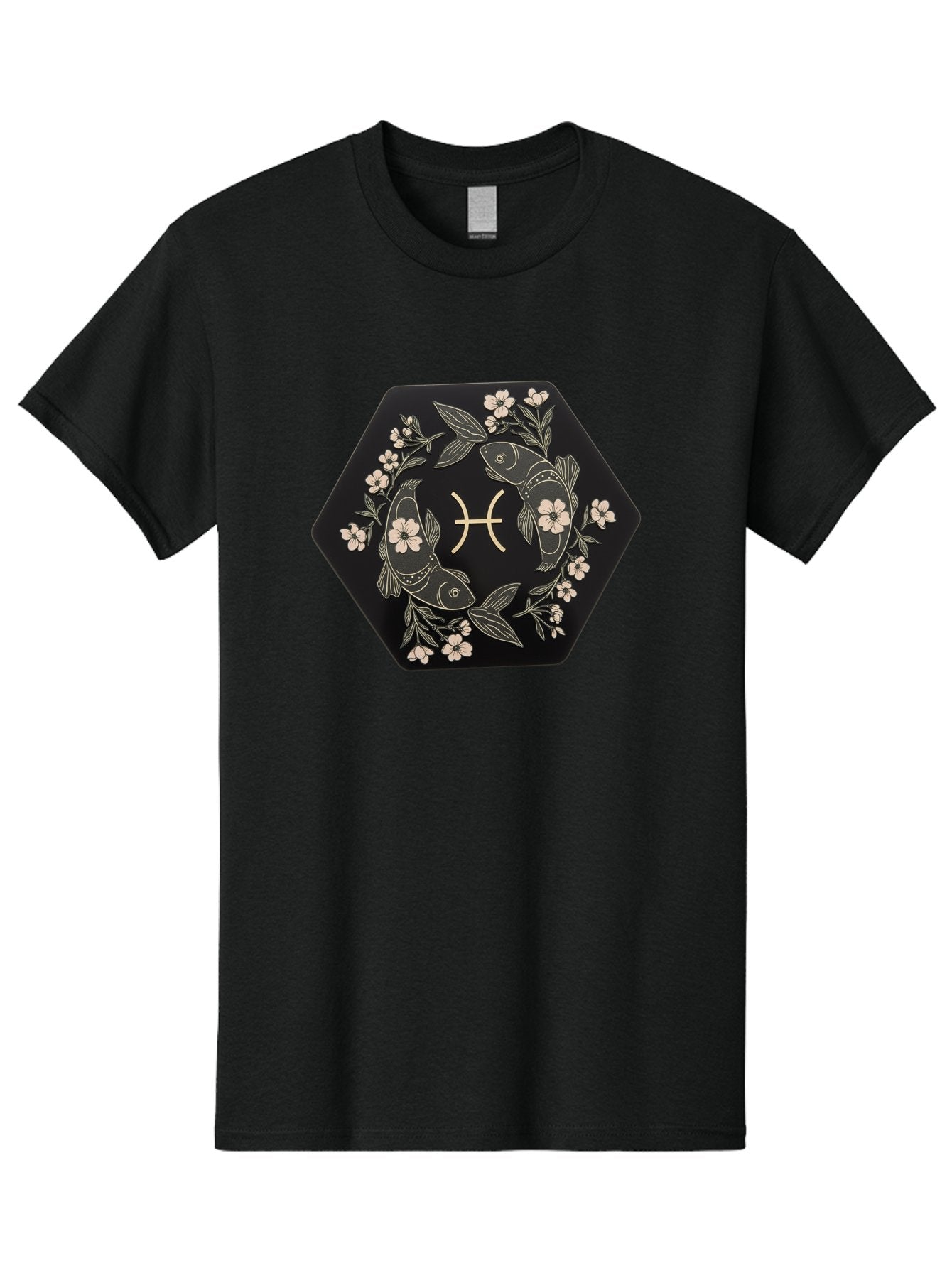 Pisces-Zodiac-Symbol Men'S Graphic Tee, 100% Cotton, Comfortable Casual Summer Wear, Machine Washable, Pisces Zodiac Symbol, Fish Illustration, Floral Wreath, Astrology Sign, Horoscope, Mystical Design, Esoteric Art, Spiritual Symbolism, Bae240