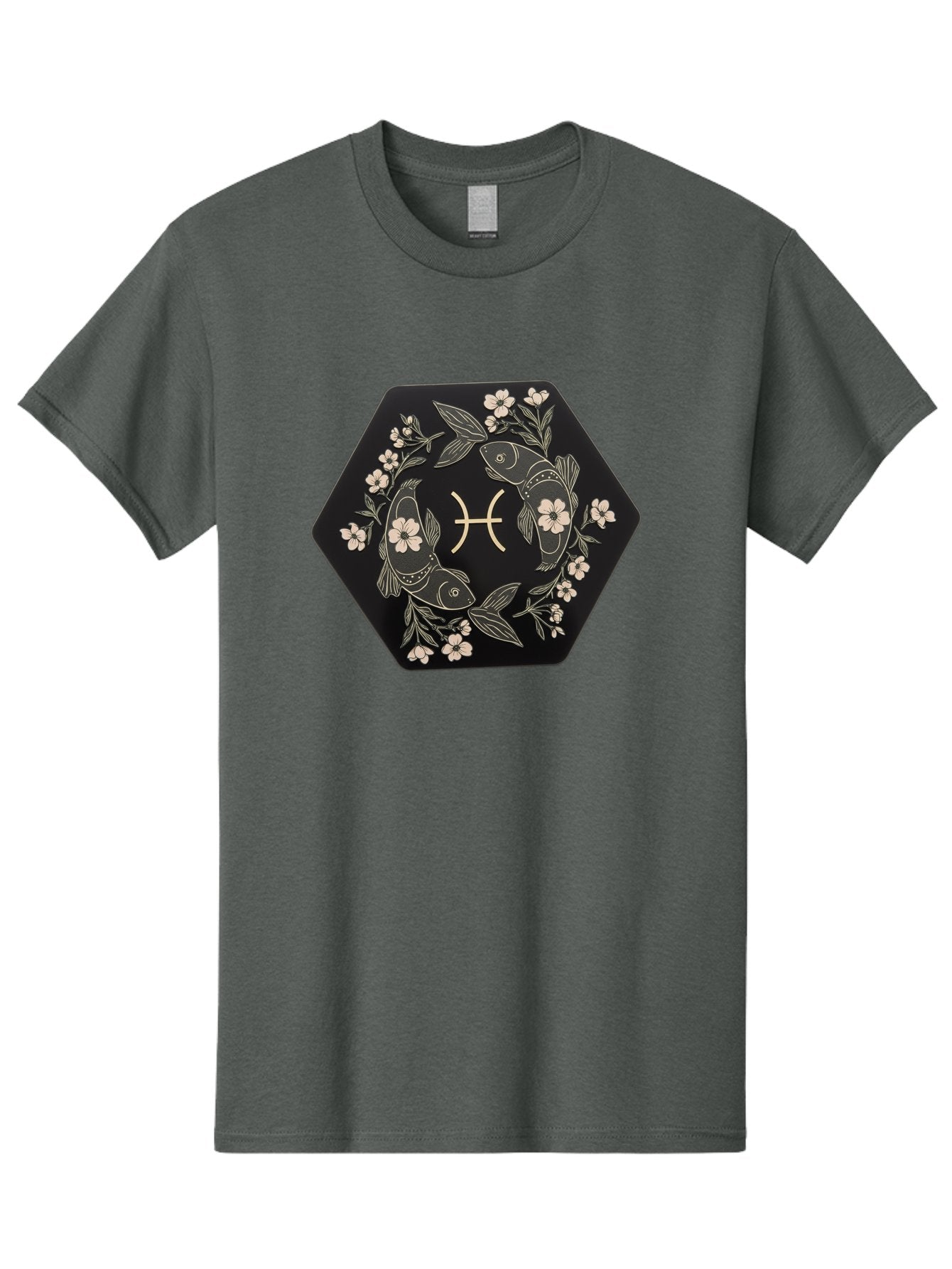 Pisces-Zodiac-Symbol Men'S Graphic Tee, 100% Cotton, Comfortable Casual Summer Wear, Machine Washable, Pisces Zodiac Symbol, Fish Illustration, Floral Wreath, Astrology Sign, Horoscope, Mystical Design, Esoteric Art, Spiritual Symbolism, Bae240 7